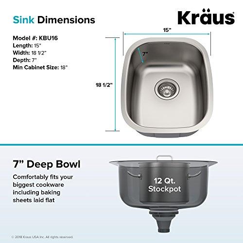 Kraus 15 inch Undermount Single Bowl 18 gauge Stainless Steel Kitchen Sink