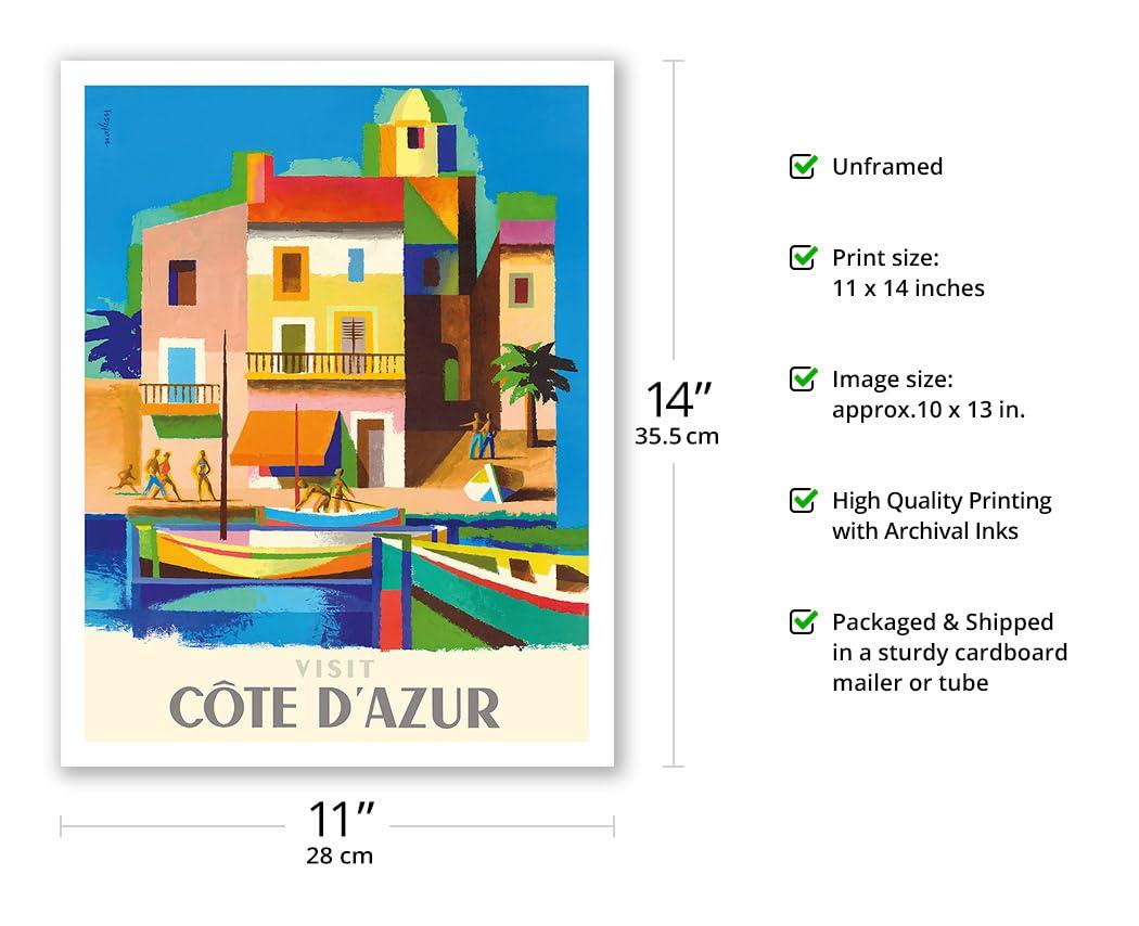 Pacifica Island Art Visit Cte D\'Azur - France - The French Riviera - Vintage Travel Poster by Jacques Nathan-Garamond c.1953 - Fine Art Matte Paper Print (Unframed) 11x14in