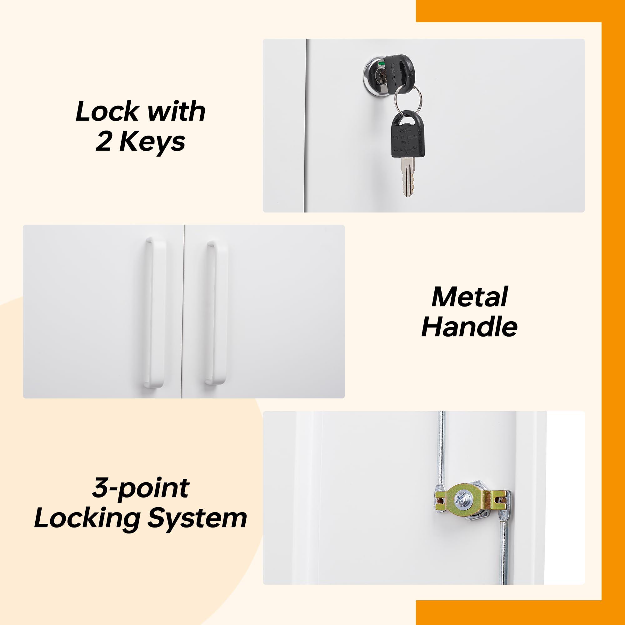 STANI Metal Storage Cabinet with 2 Doors, Lockable Steel Storage Cabinet with 2 Doors and Adjustable Shelves, Steel Lockable File Cabinet, Locking Tool Cabinets for Office,Home,Garage