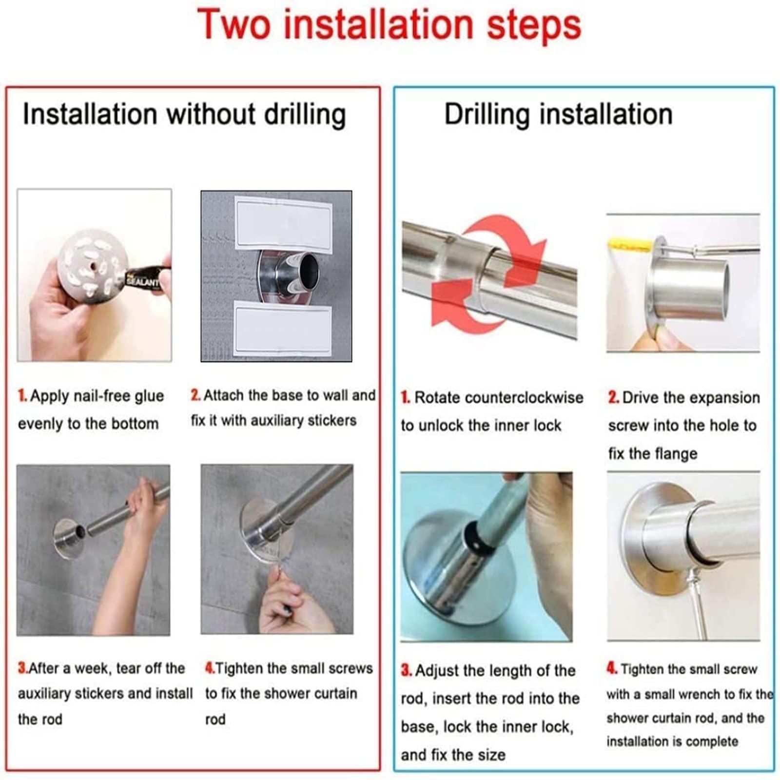 QUOCIN Curved Shower Curtain Rod, Corner Shower Curtain Rod, Expandable Shower Curtain Rail L Shape,U Shape, Stainless Shaped Bathroom Shower Rod Free Drill Install for Clothing Store ( U.110x110x110cm)