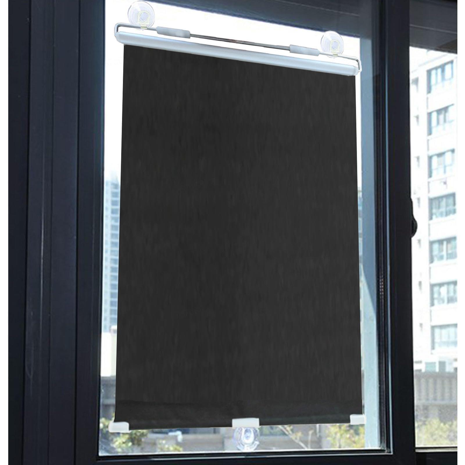 Xrdbfd Blackout Roller Blinds With Suction Cups, Blackout Curtains Without Drilling, Sunscreen/thermal Roller Window Shades, Sunshade Roll Up Blinds for Home/kitchen/office,Black-60x125cm(23.6*49.2in)