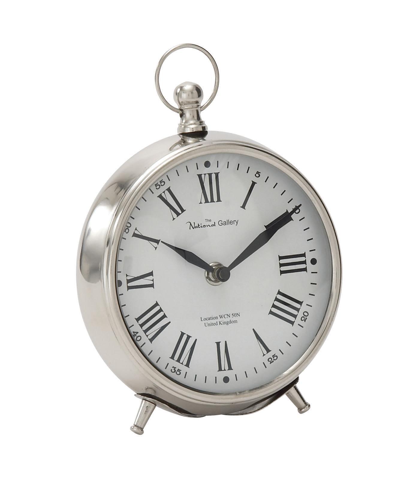 Deco 79 Deco 79 Stainless Steel Metal Decorative Clock Mantel Clock with Ring Top, Tabletop Clock 6\" x 3\" x 7\", Silver