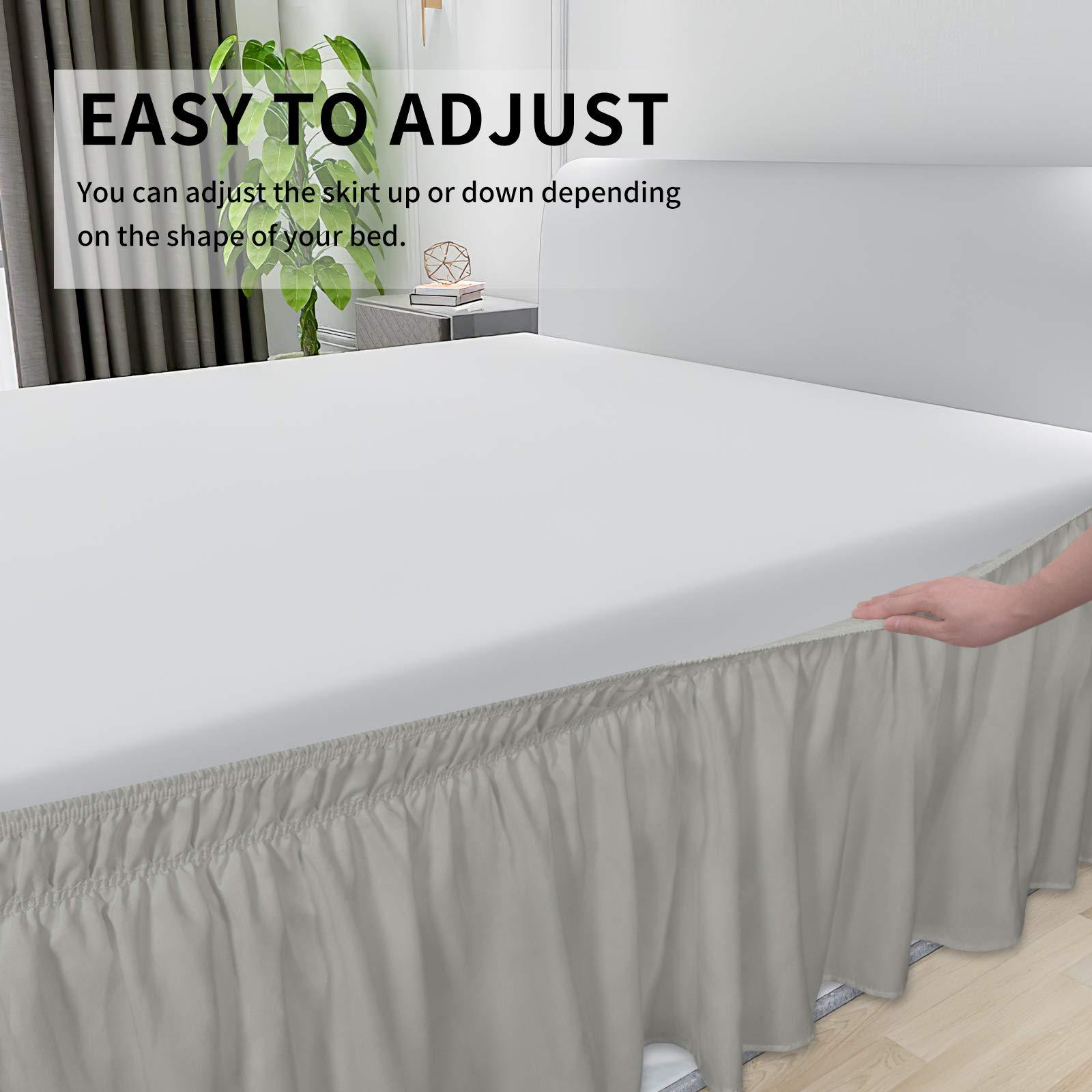 Star Linen Wrap Around Bed Skirts for Queen Beds 16 Inches Drop, Light Grey Elastic Dust Ruffles Easy Fit Wrinkle & Fade Resistant Silky Luxurious Fabric Solid Machine Washable