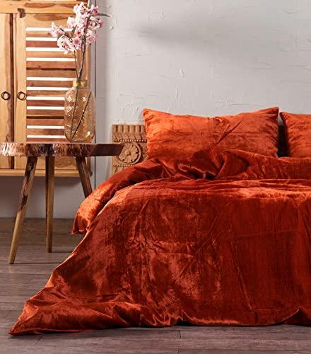 DecorAvenue DecorAvenue Ultra-Luxe Crushed Velvet Duvet Covers Set Rust Queen Boho Bedding UO Comforter Bedding Donna Cover,3 Pc Duvet Set, Luxury Hotel Quality 1 Duvet and 2 Pillowshams (90" x 90")