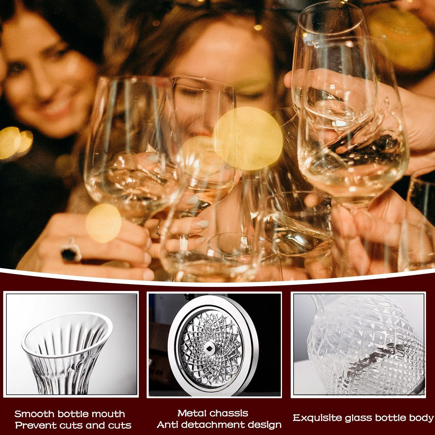 GANWULY Wine Decanter, Personalized Spinning Crystal Wine Decanter, 50oz/1500ml Red Wine Decanter, with Bottle Opener