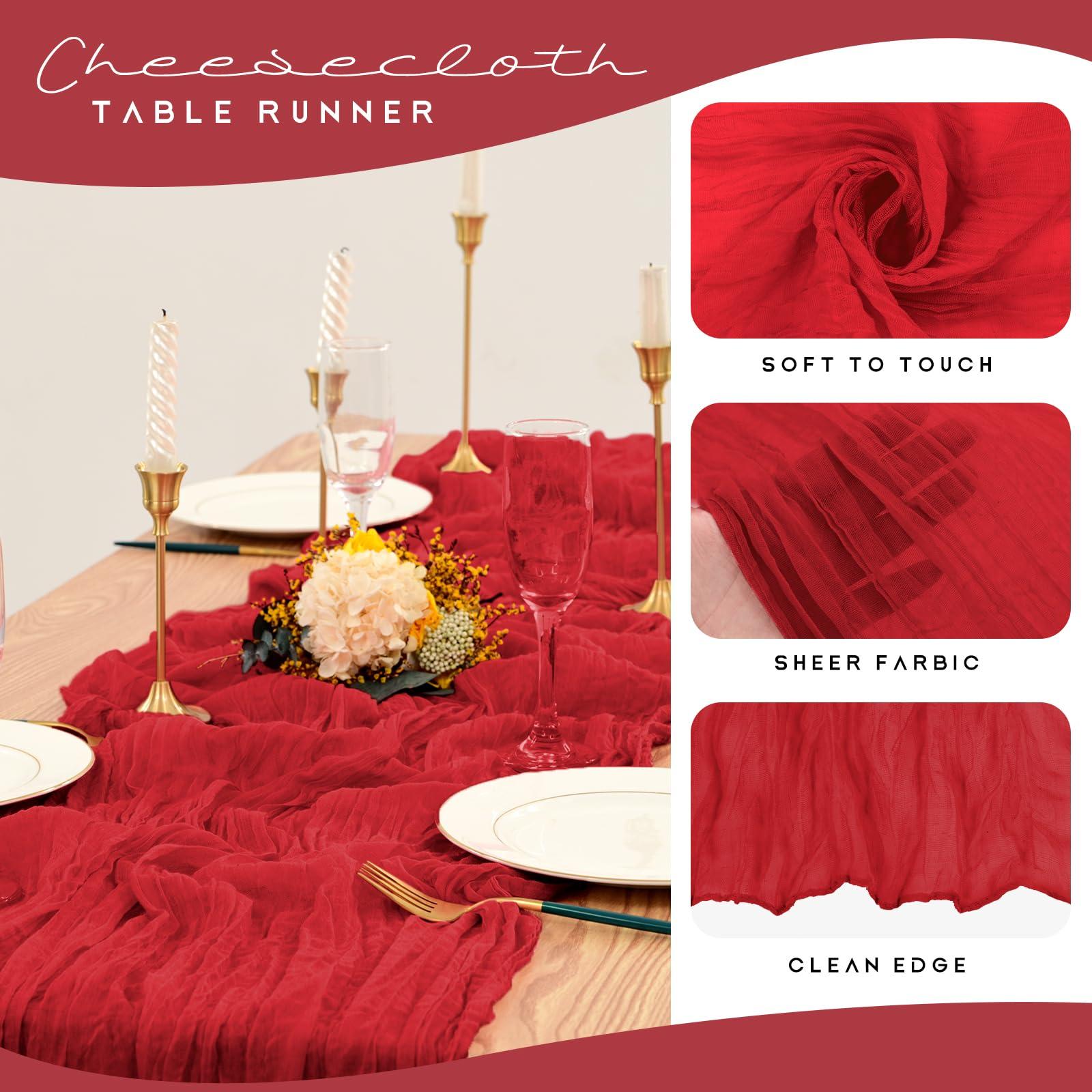YMHPRIDE 12 Pack Cheesecloth Table Runner 35 x 120 inch Long Boho Cheese Cloth Gauze Table Runners Semi Sheer Table Runner for Wedding Decor, Bridal Shower, Birthday Party (Red)