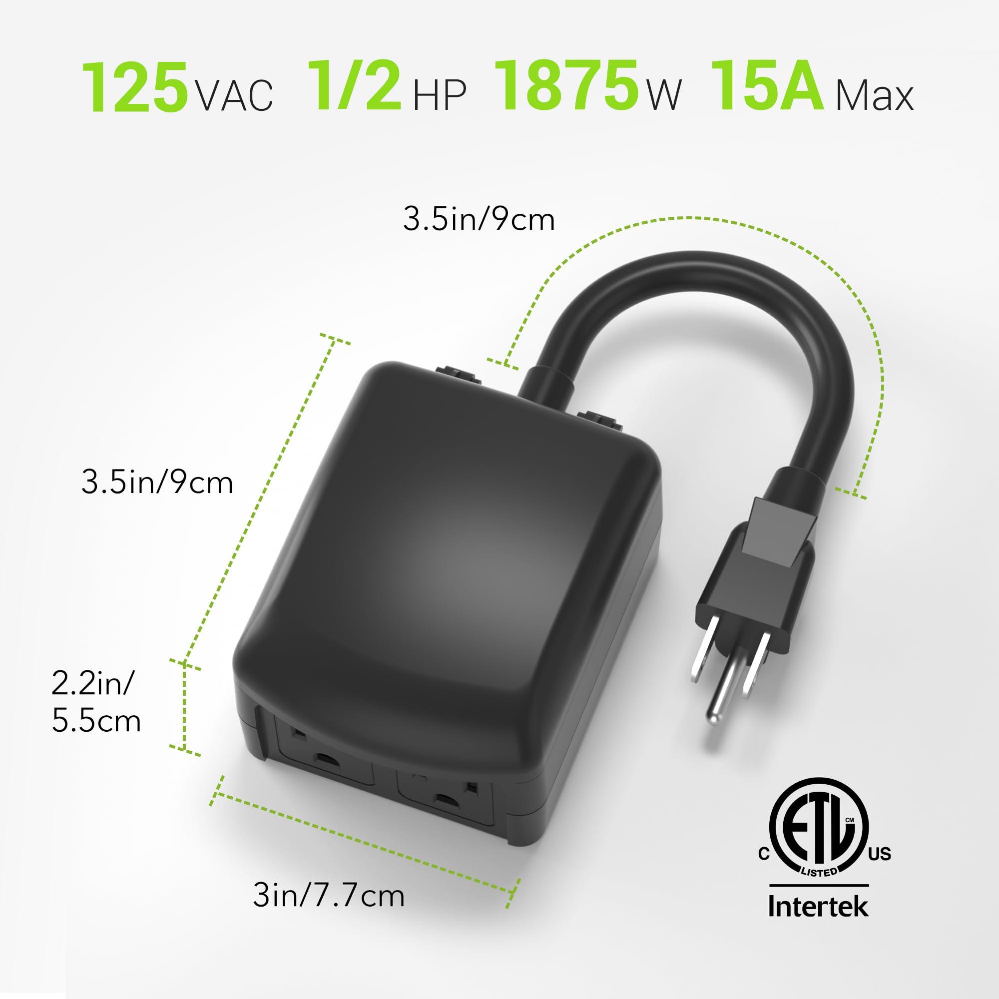BN-LINK BN-LINK 24 Hour Heavy Duty Mechanical Timer, Outlet Timer with 15 Minutes Intervals, Outdoor Timer Outlet Waterproof, 2 Grounded Outlets for Christmas Lights,15A 1/2HP, ETL Listed