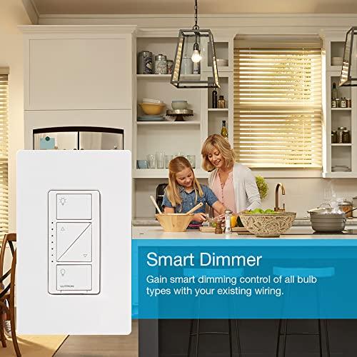 Lutron Lutron Caseta Smart Lighting Original Dimmer Switch, for Light Bulbs, Works w/ Alexa, Apple Homekit, Google Home (Hub Required), 150W Single-Pole/3-Way, No Neutral Required, PD-6WCL-WH, White