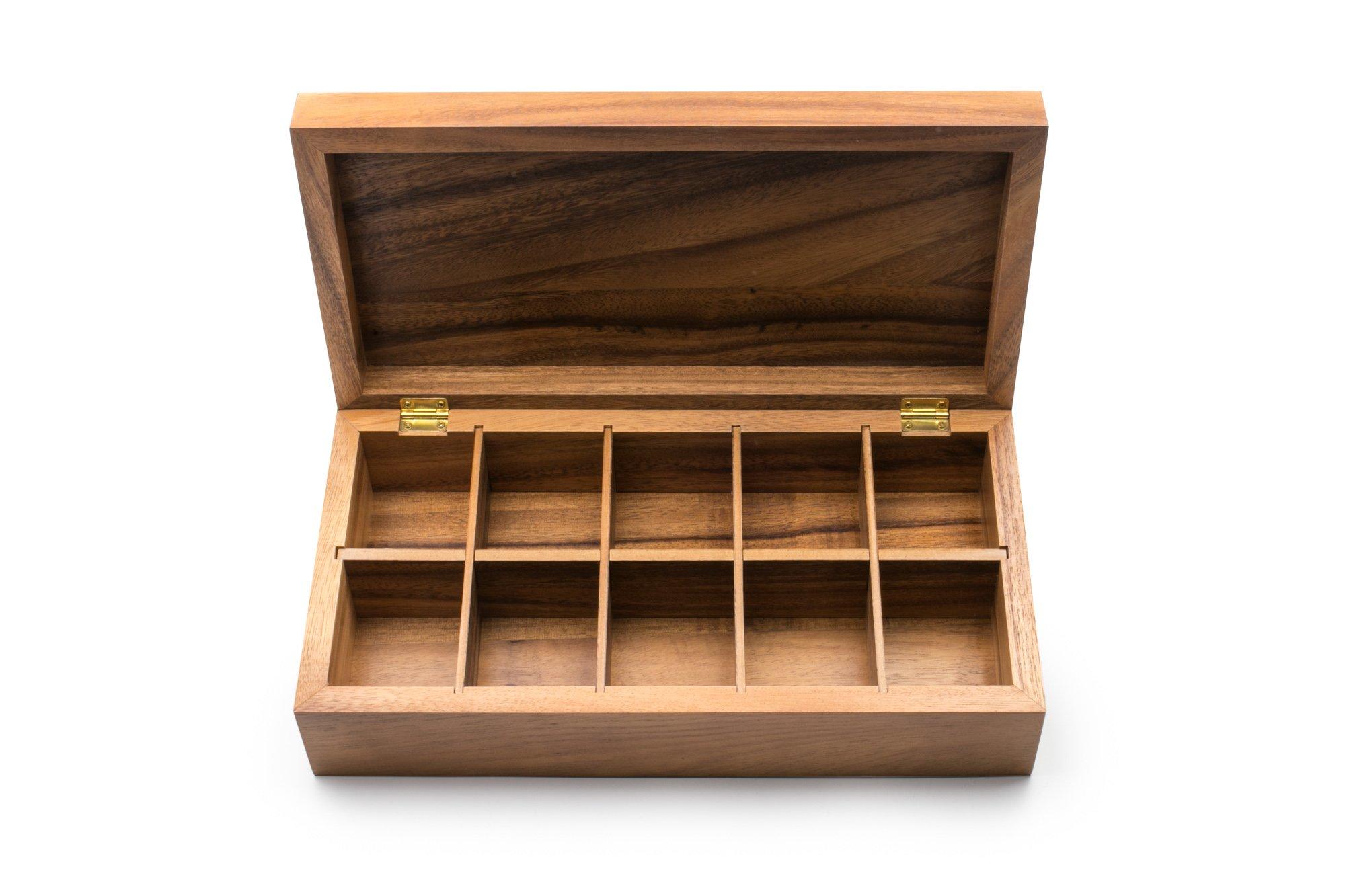 Ironwood Gourmet Ironwood Gourmet Rectangular Vauxhall Double Tea Box, Acacia Wood,Brown, 10 Compartment