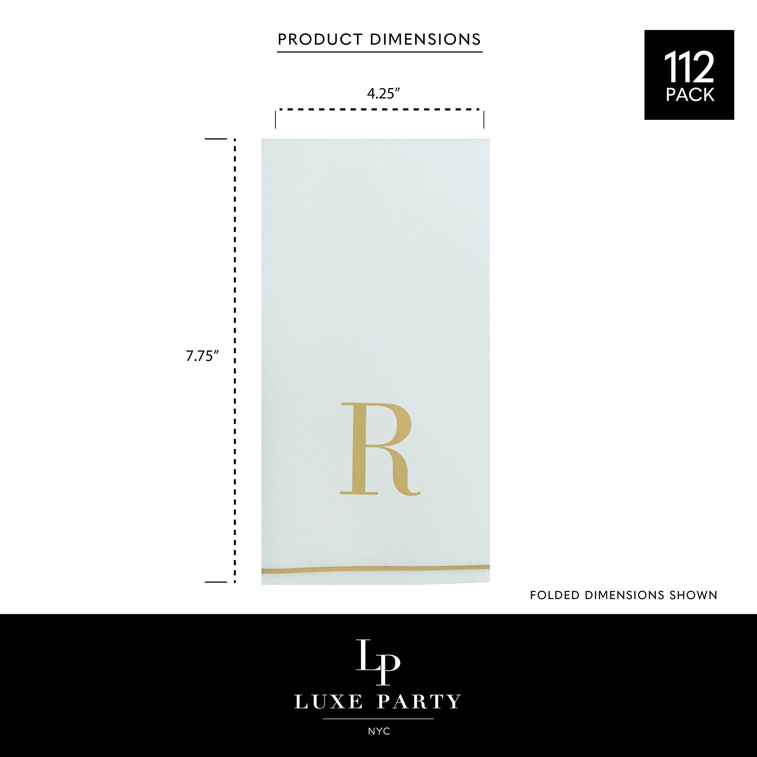 LUXE PARTY Luxe Party 112 Pack Monogram Napkins | Letter R Initial | Disposable | Premium Airlaid | Linen Feel | Decorative Table Setting | Guest Towel Napkin | White and Gold
