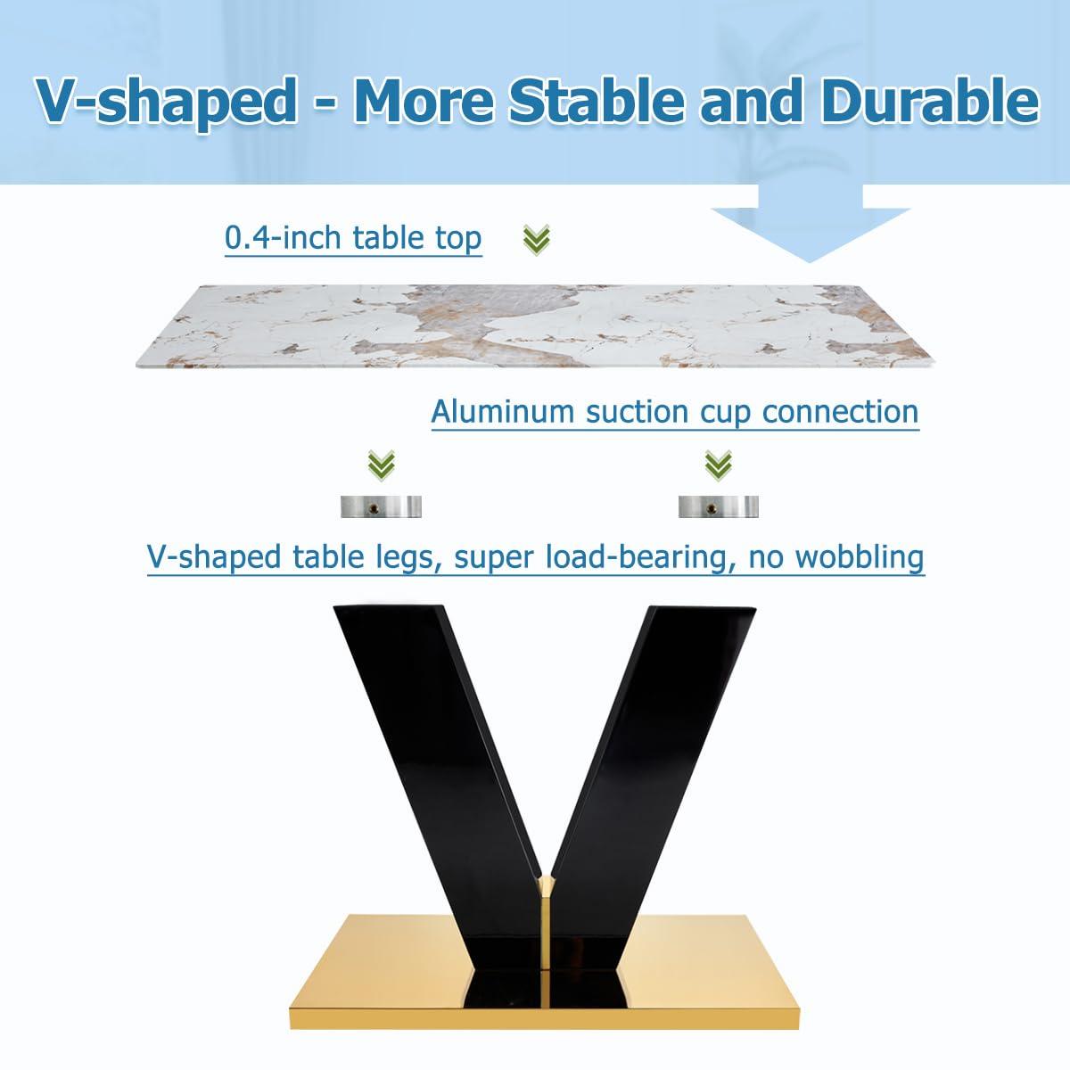 Rejeke Rejeke 71" Dining Table Set for 6, Modern White Rectangle Dining Room Table with PU Leather Chairs, Faux Marble Top