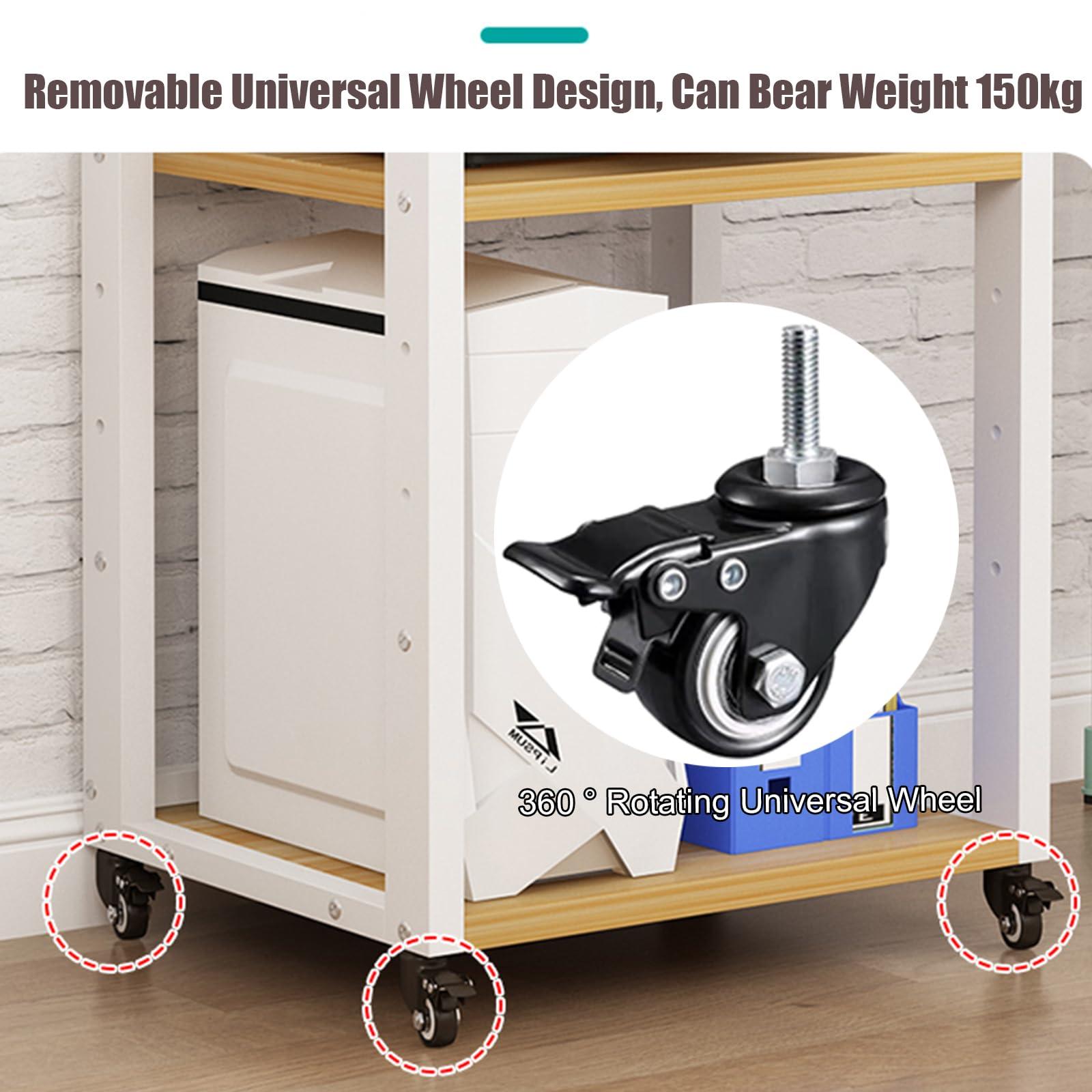 JIXDILO JIXDILO 4-Tier AV Media Stand with Wheels Adjustable Height Wooden Shelves Stereo Component Cabinet Storage Rack Audio Rack Tower for DVD Players Game Console TV Box(7-Tier, White+Wood)