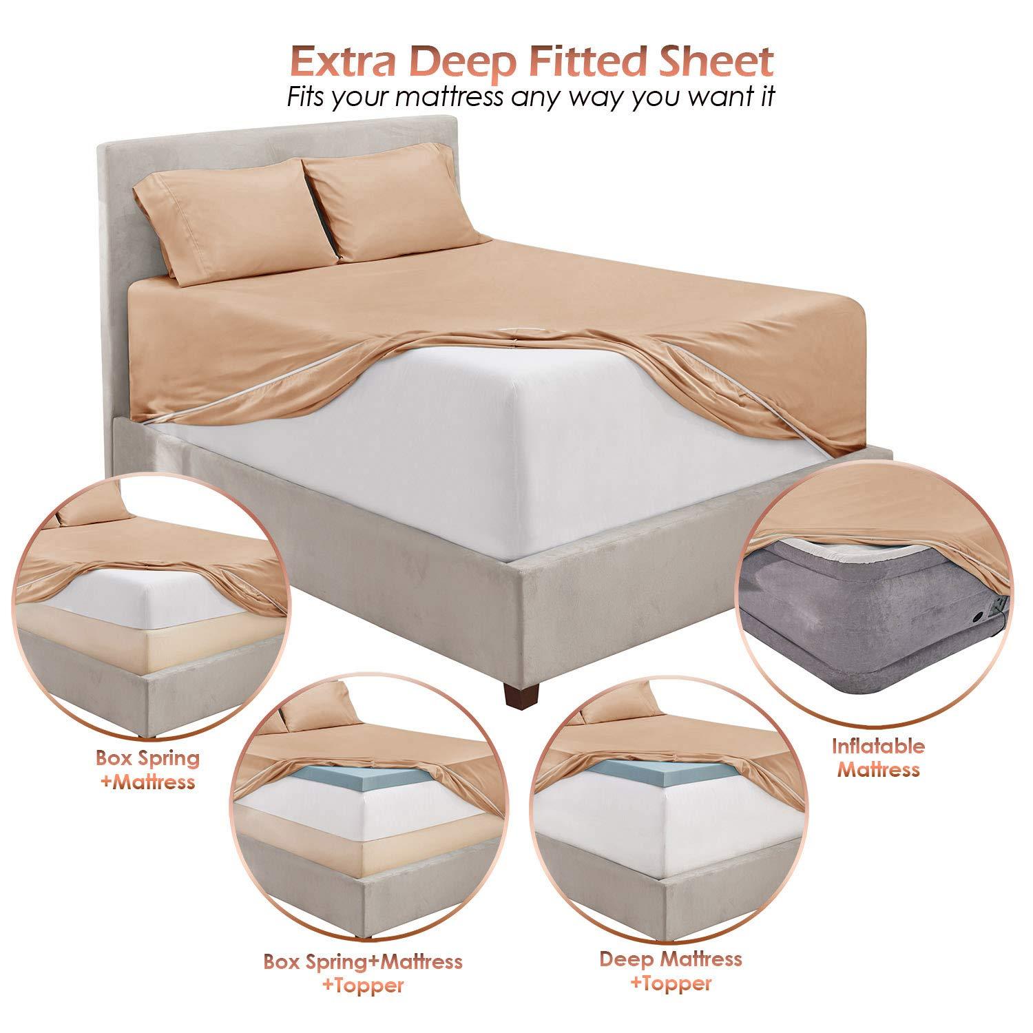Versatile Bedding Cal King Size Sheet Set - 4 Piece Set - Hotel Luxury Bed Sheets - Soft 100% Cotton 800 Thread Count - 18\" Deep Pockets - Breathable & Cooling Wrinkle Free - Taupe Bed Sheets - Cal King Sheets - 4 PC