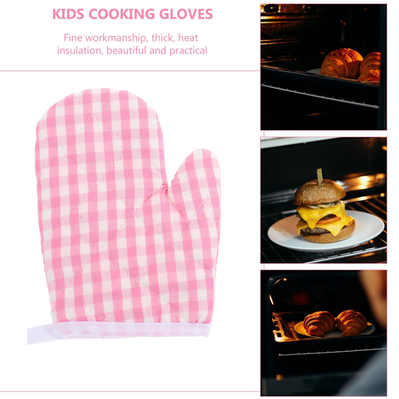 OSALADI Mini Oven Mitts 2Pcs Children Microwave Gloves for Kids Play Kitchen Cooking Mitts Anti Scald Baking Gloves for Boys Girls