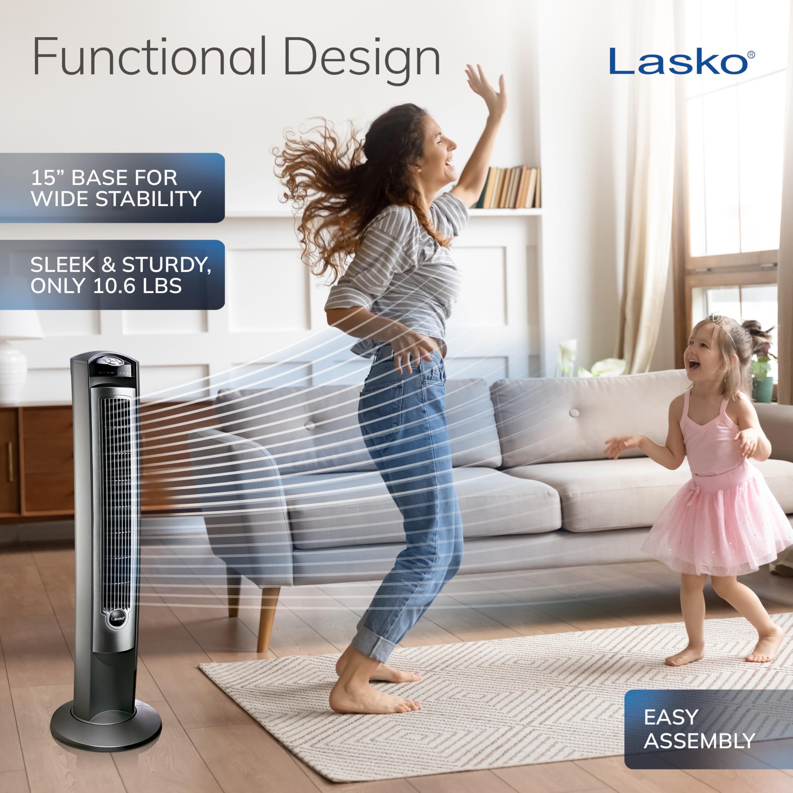 Lasko Lasko Oscillating Tower Fan, Quiet Fans with Remote, for Bedroom, Living Room, Office, Tower Fan with Remote, 3-Speed Timer, 42, Silver T42951