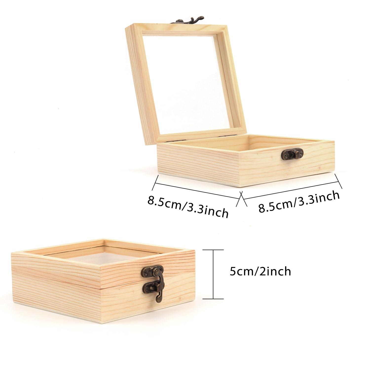 Rocutus Wooden Box,2 Pack Handcrafted Wooden Gift Box Unfinished Pine Wood Boxes Wooden Storage Box,Wood Box Natural Wooden for Storage & Gifting - Rustic Design with Hinged Lid (3.3 x 3.3 x 1.96 In)