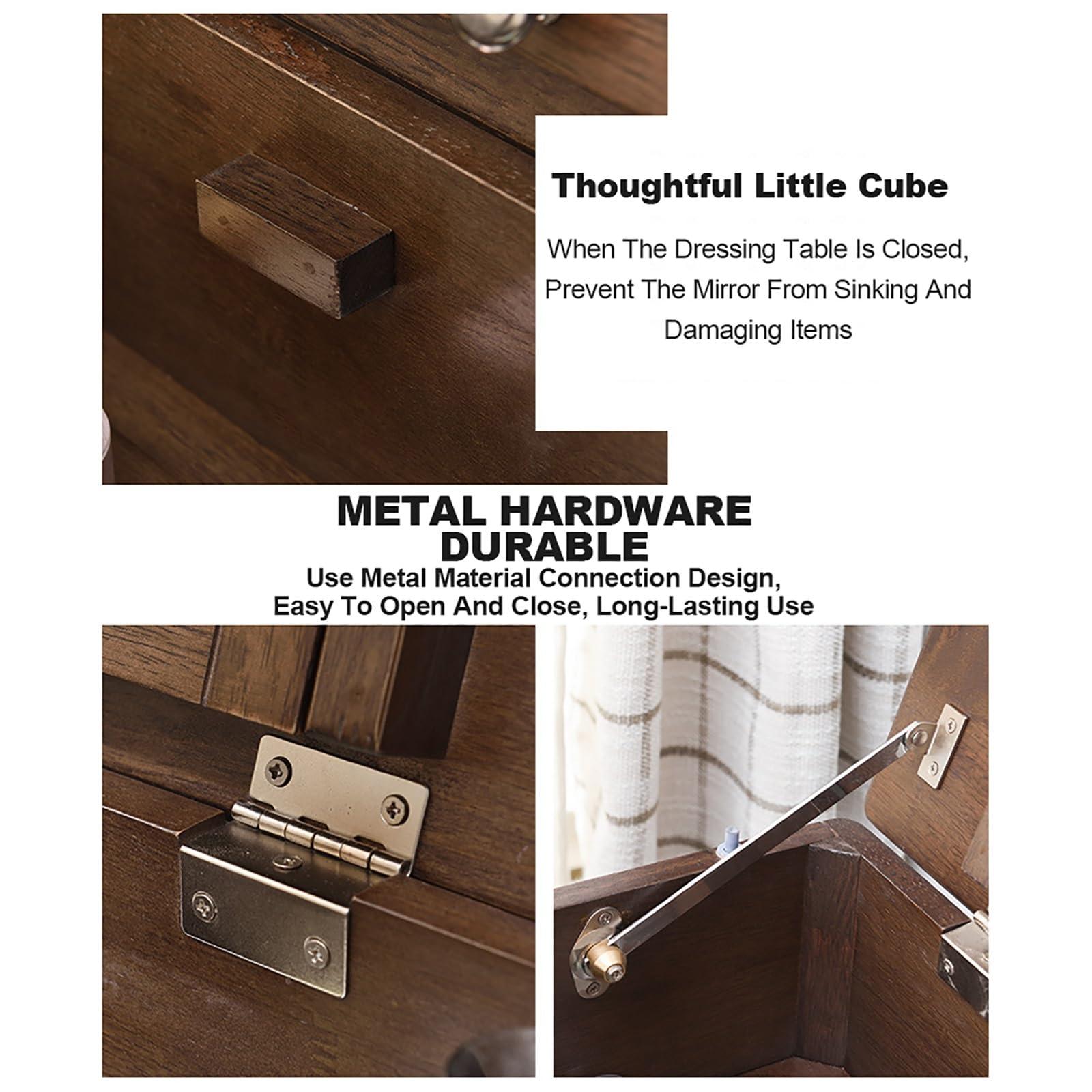 BAYTEWJX Small Vanity Table for Bedroom Vanity Desk with Mirror Makeup Vanity Table Front High-Definition Silver Mirror Large Storage Capacity Easy to Move Space-Saving for Women Girls Bedroom.(Walnut)