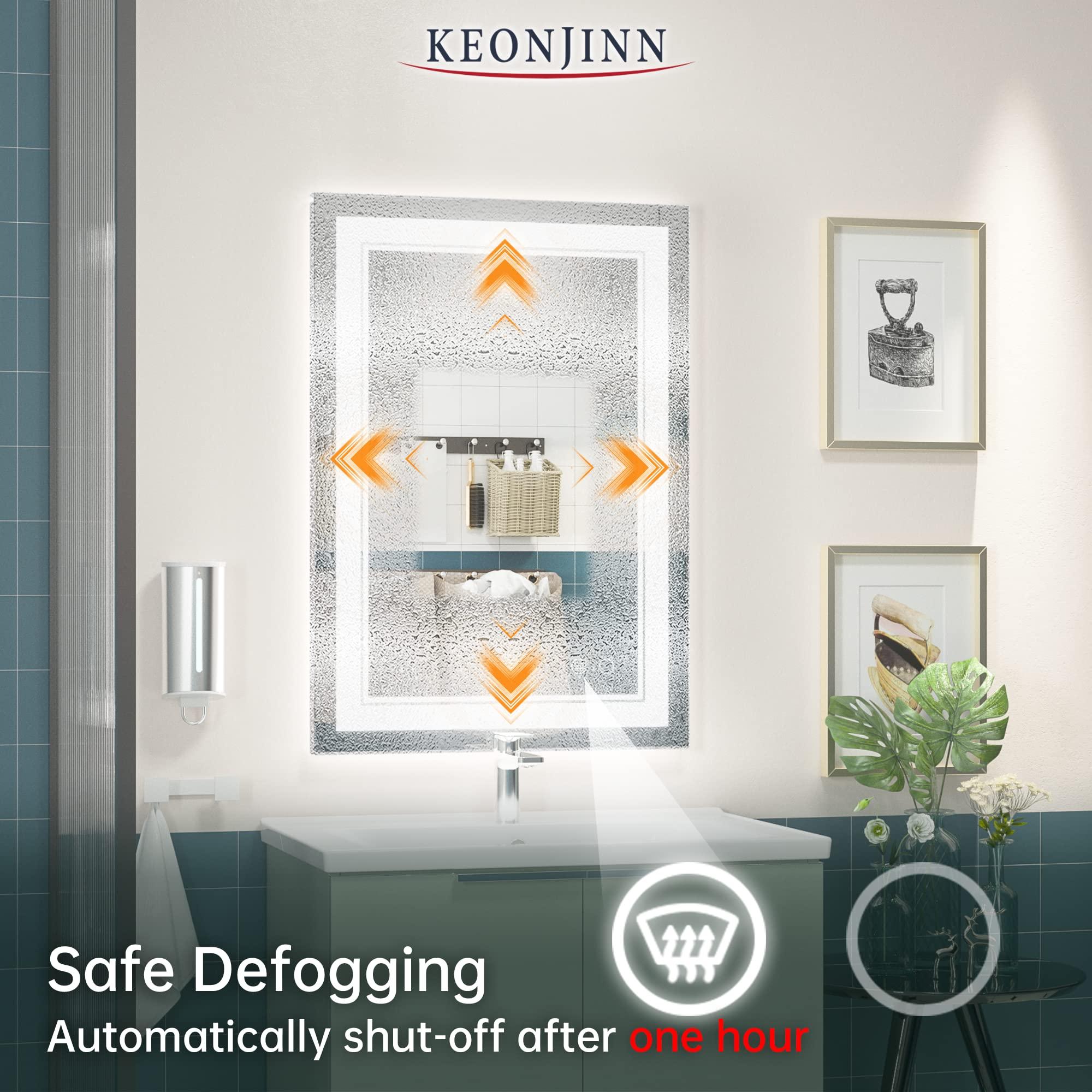 Keonjinn Keonjinn 20 x 28 Inch LED Mirror Bathroom Mirror with Front Lights, UL Listed LED Driver, Wall Mounted Lighted Vanity Mirror, Anti-Fog Dimmable Bathroom LED Mirror, 6000K(Horizontal or Vertical)