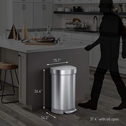 simplehuman simplehuman 45 Liter/ 12 Gallon Semi-Round Hands-Free Step Trash Can, Brushed