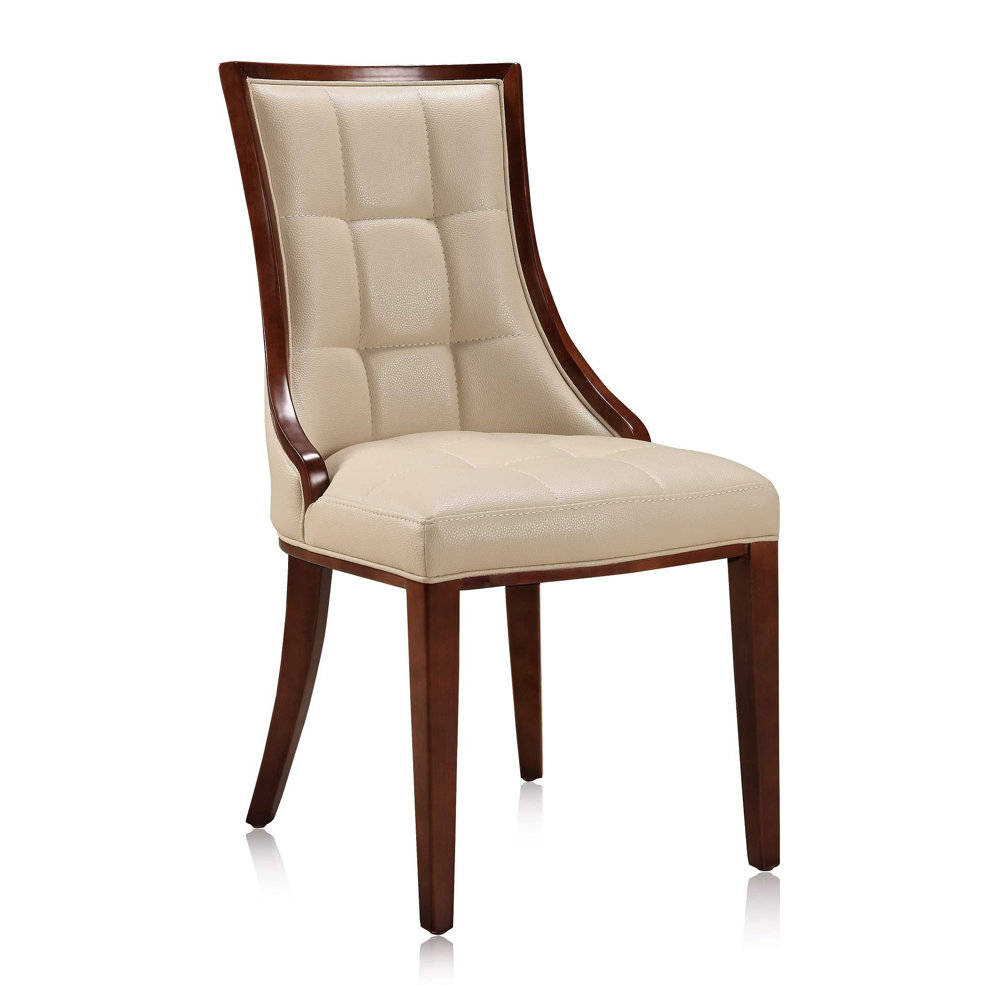 Manhattan Comfort Manhattan Comfort Fifth Avenue Faux Leather Dining Chairs, Parsons Accent Furniture with Padded Wingback Seat, Fine Rectangular Stitching and Solid Beech Wood Frame, Set of 2, Cream