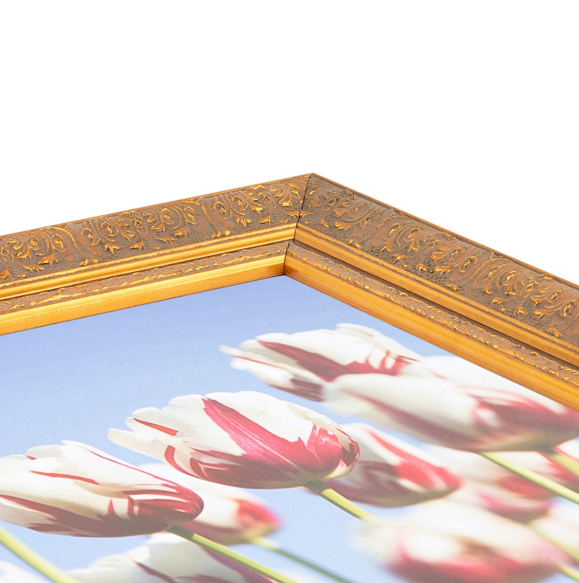 ArtToFrames ArtToFrames 4x16 Inch Multi Picture Frame, This 2.25 Inch Custom Wood Poster Frame is Wide Gold with Green Tones - Comes with Regular Glass and Corrugated Backing (2WOMOM78998-4x16)