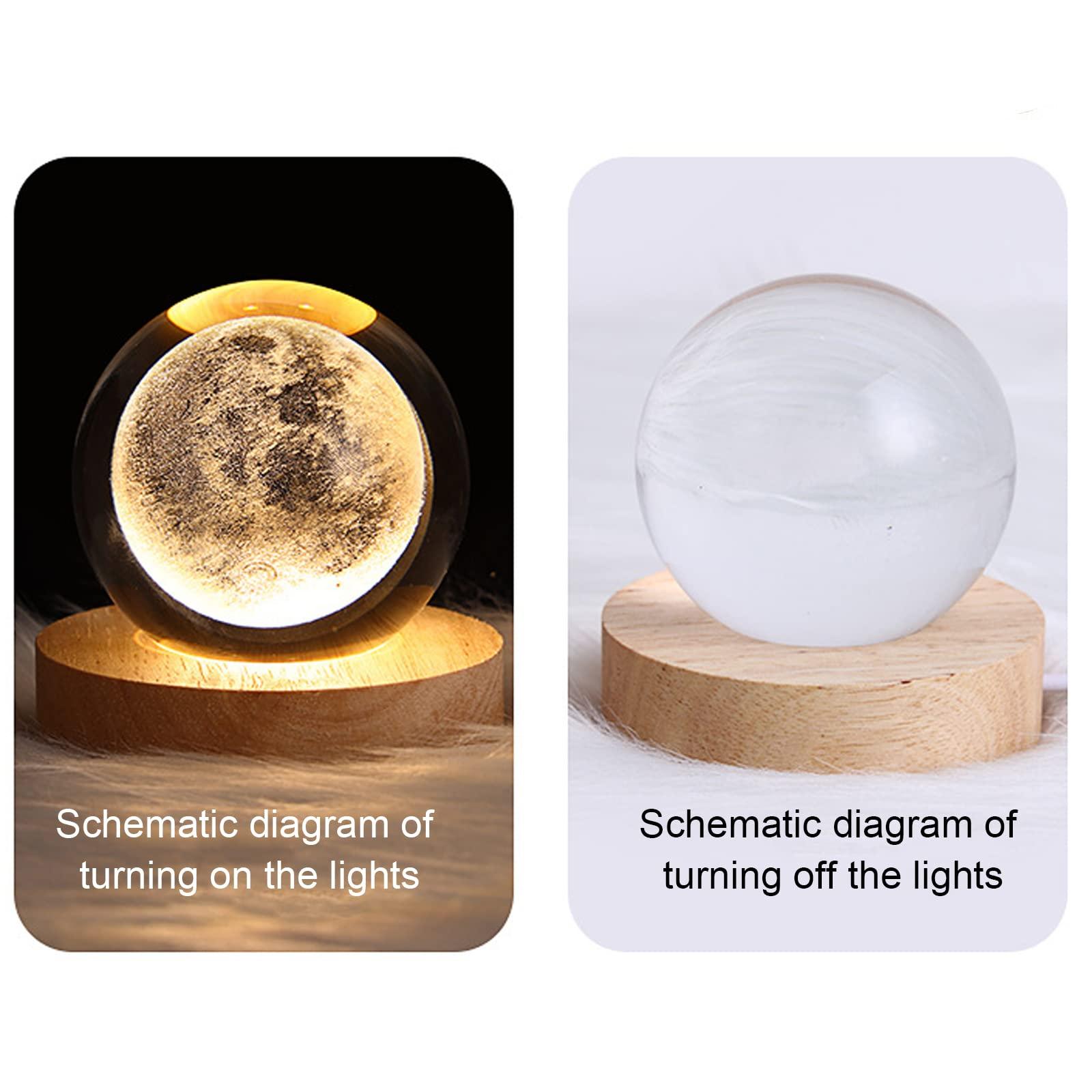 KWQBHW Crystal Balls Night Light 3D Galaxy Planet Moon Balls Night Light with Wooden Base Glass Balls Night Lamp as a Birthday Gift for Kids Boys and Girls(#3)