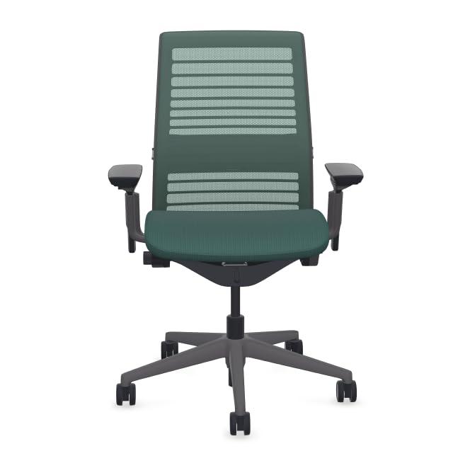 Steelcase Steelcase Think Office Chair - Ergonomic Work Chair - Lumbar Support - 4D Arms - Dark Merle Frame with 3D Knit Back - Peacock Fabric with Wheels for Hard Flooring