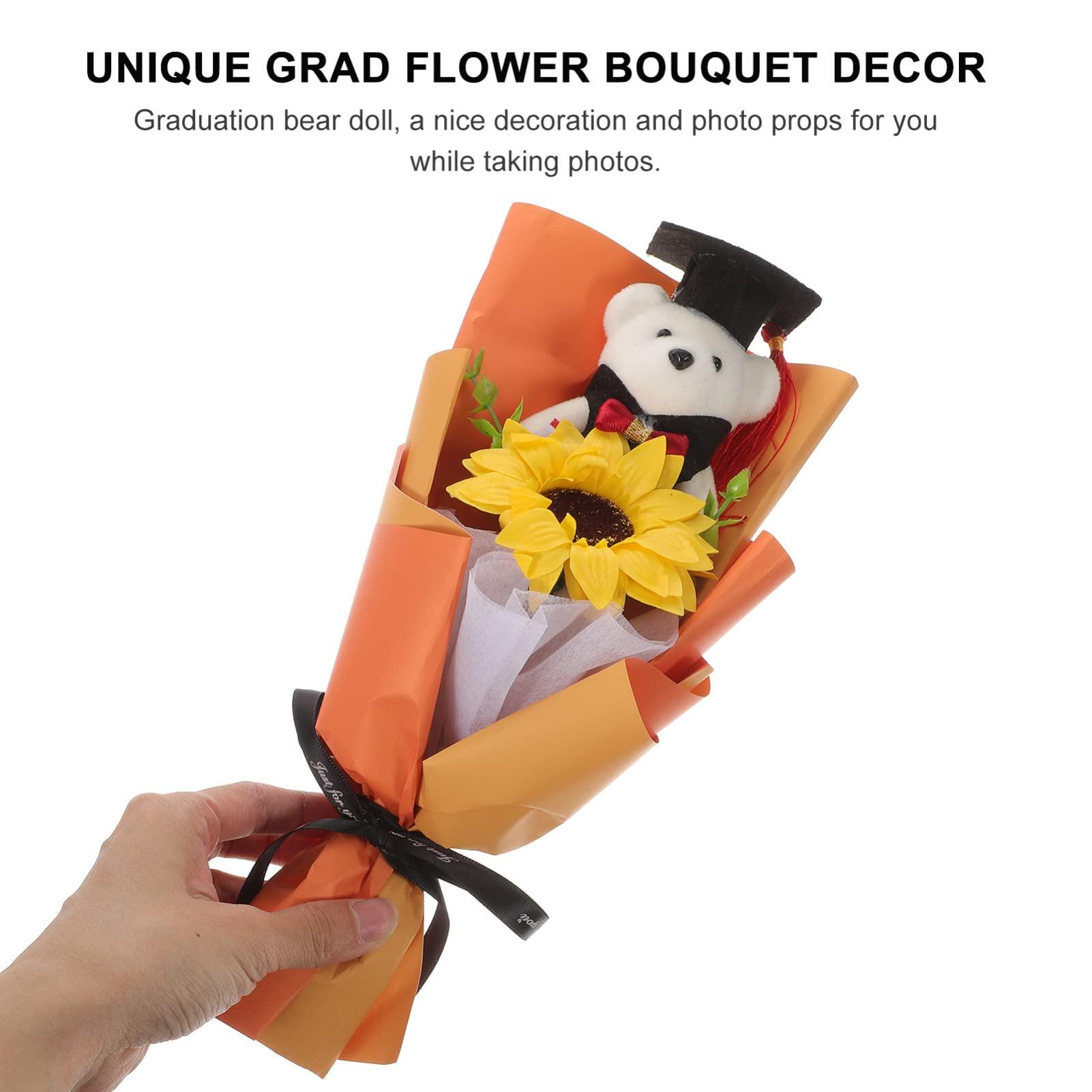 jojofuny jojofuny Plush Graduation Bear Bouquet Grad Cap Animal Bear Sunflower Bear Doll Bouquet Graduation Artificial Bouquet Party Favors for 2023 Graduates Orange