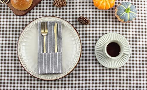 INFEI INFEI Brown Striped Linen Cotton Dinner Cloth Napkins - Set of 12 (40 x 30 cm) - for Events & Home Use (Brown)