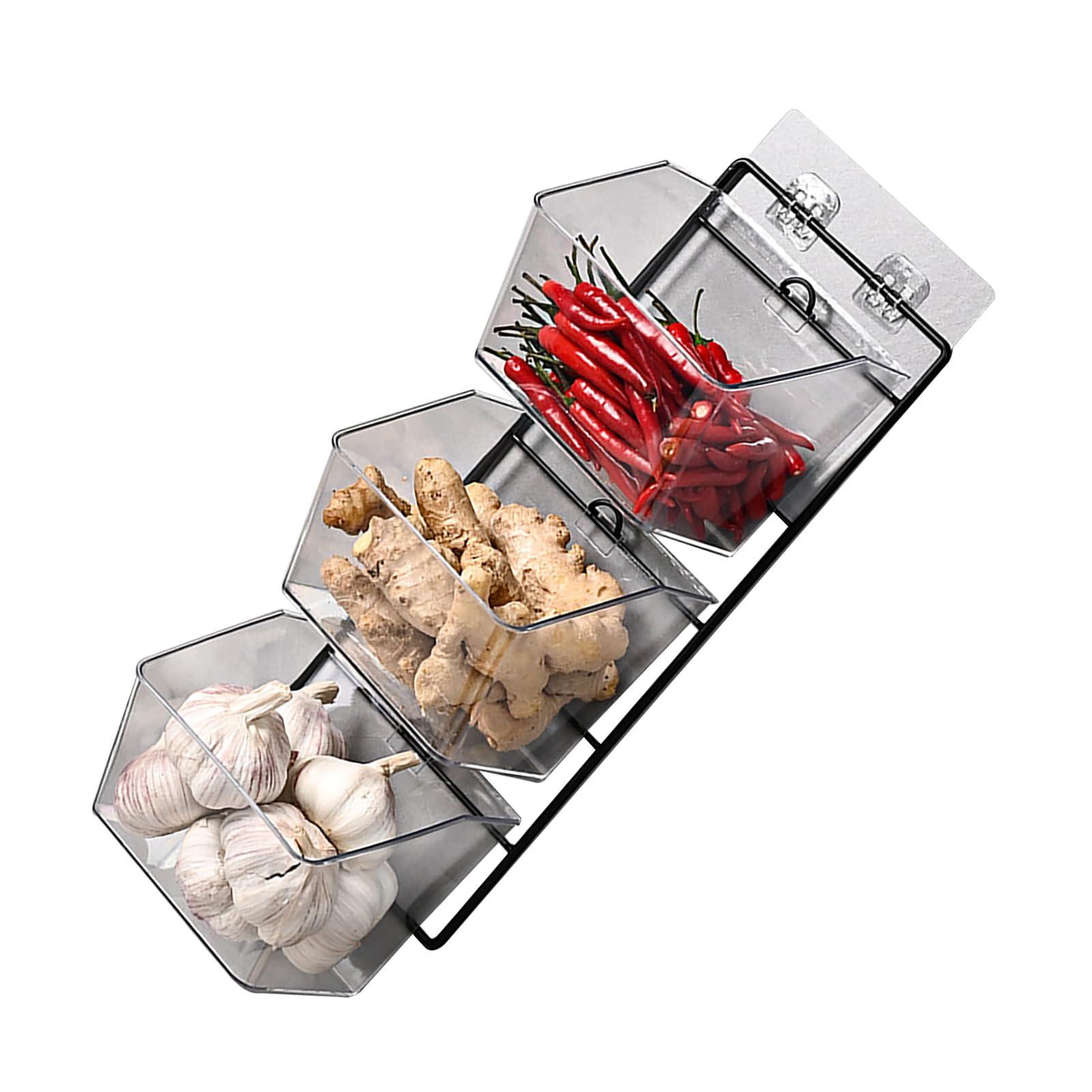 Enforose Onion Ginger Garlic Storage Basket Kitchen Garlic Head Wall Hanging Basket, Ginger Garlic Storage Rack Wall Food Box(Vertical Chest Suspension)