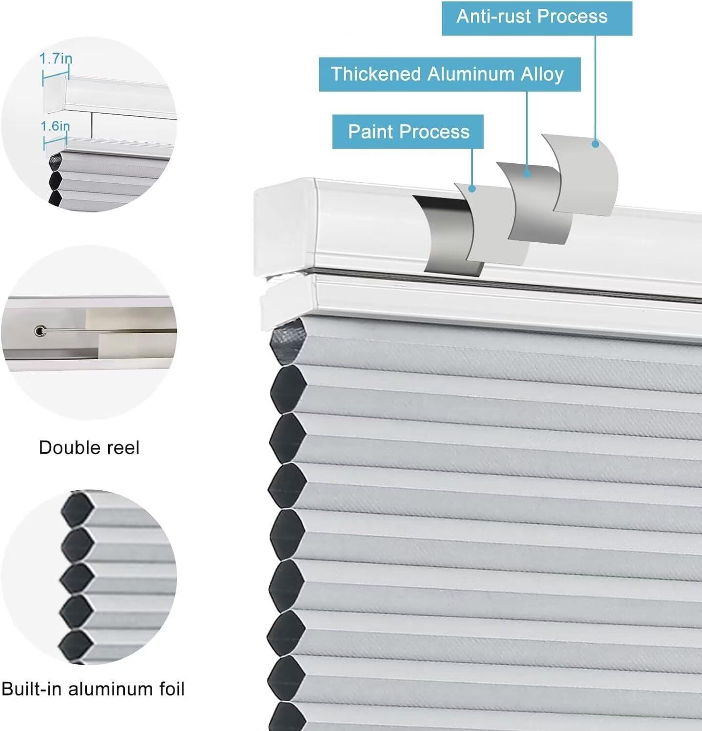 MYshade MYshade Custom Top Down Bottom Up Cellular Shades Blackout Up Down Window Blind Cordless Cellular Blinds & Shades Easy to Install 44" W x 24" H Grey