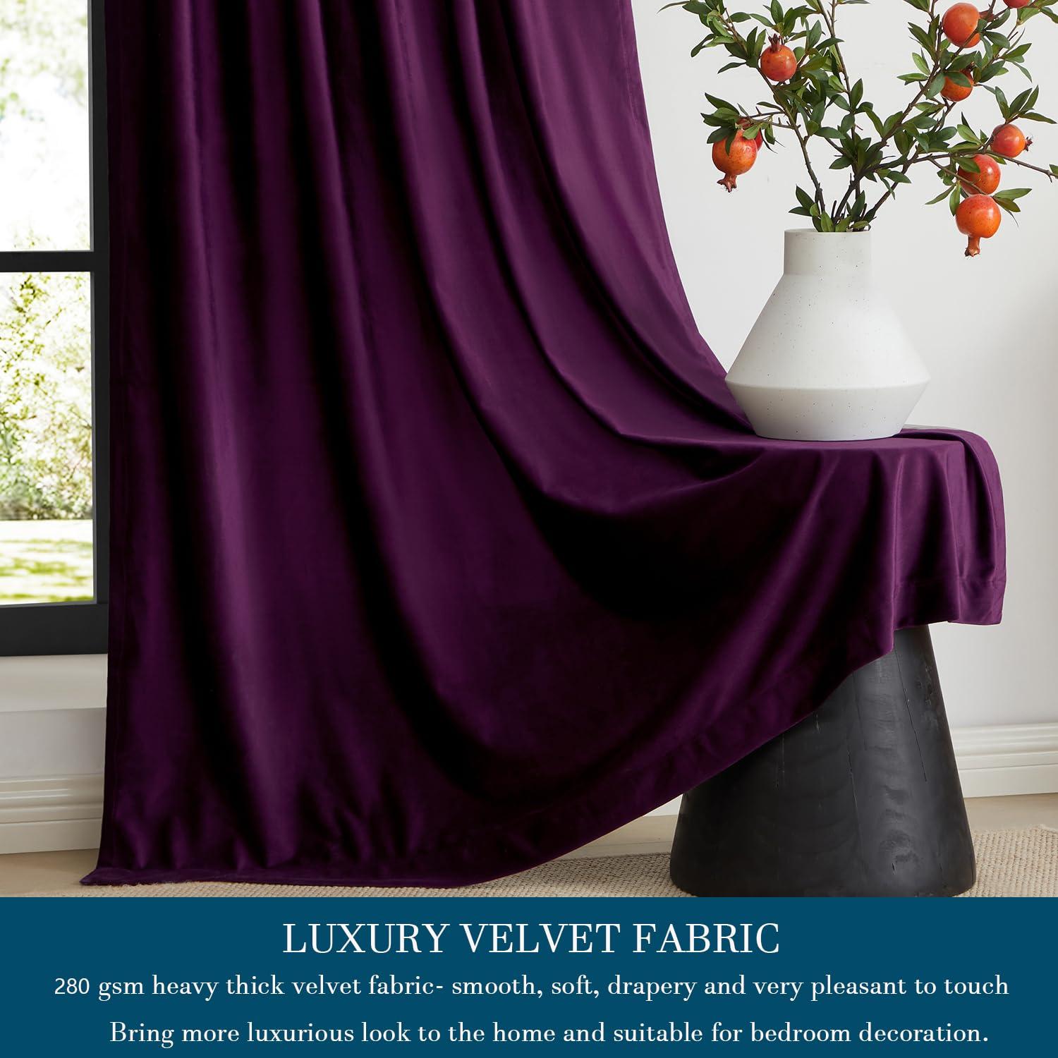 PRIMROSE PRIMROSE Purple Velvet Curtains 72 inch Long for Living Room,Set of 2 Panels Blackout Rod Pocket Back Tab Window Treatment Room Darkening Heavy Decorative Curtains Drapes for Bedroom