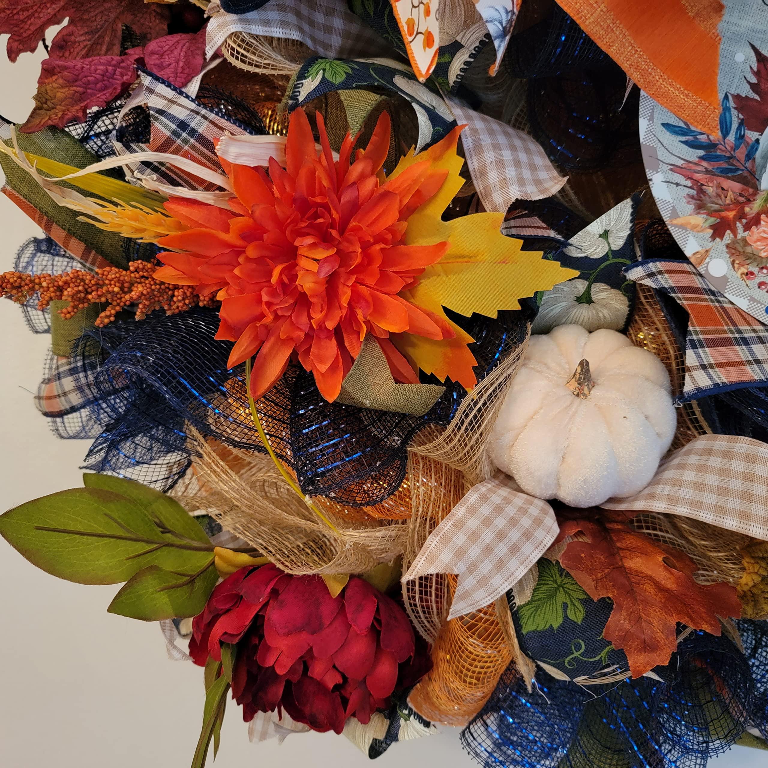 Generic Fall Deco Mesh Wreath, Thanksgiving Wreath