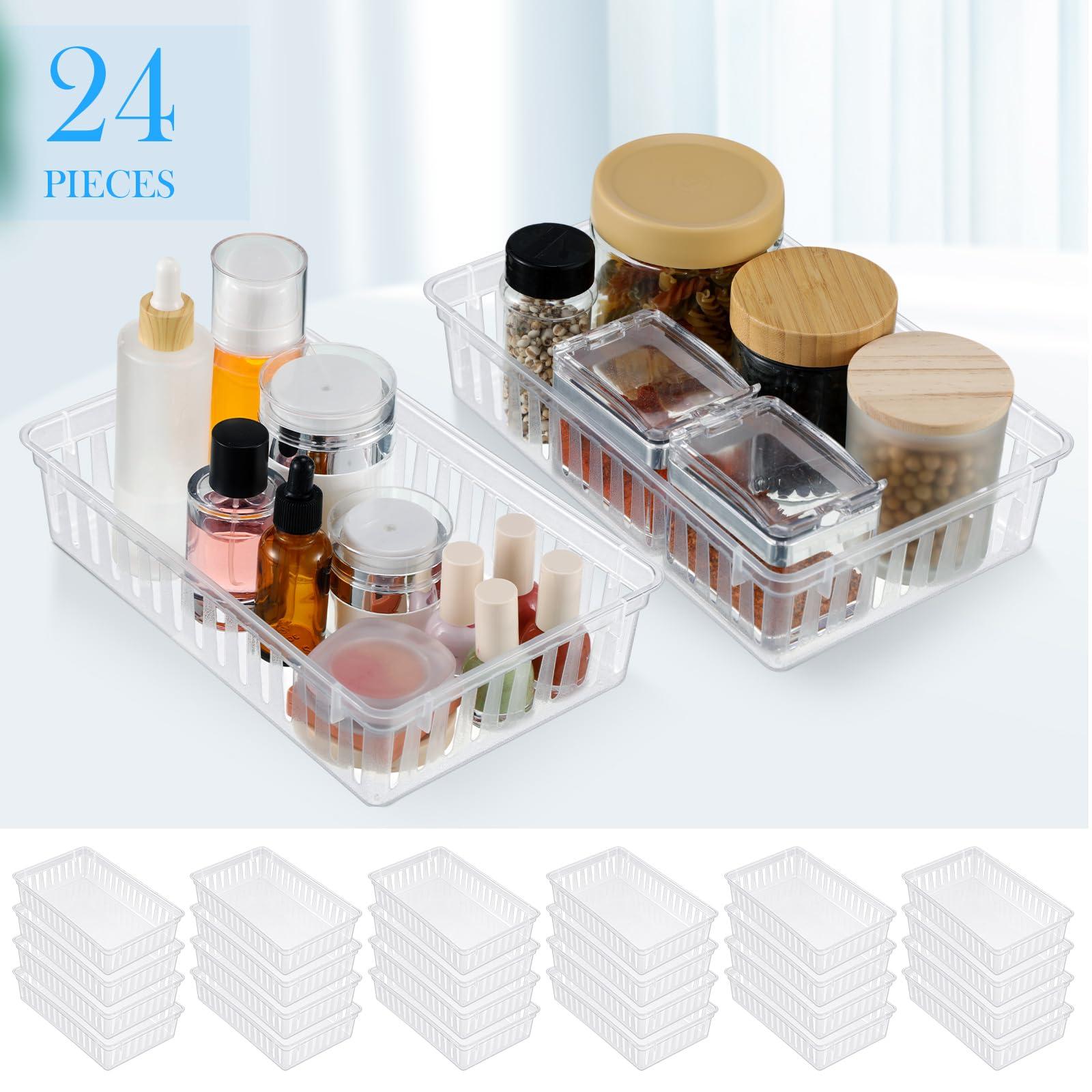Wenqik Wenqik 24 Pcs Small Plastic Storage Baskets Bulk for Organizing 10.24 x 6.5 x 2.36 Inch Plastic Storage Bins Tray Organizer Bin Container for Bedroom Office Classroom Desktop(Clear)