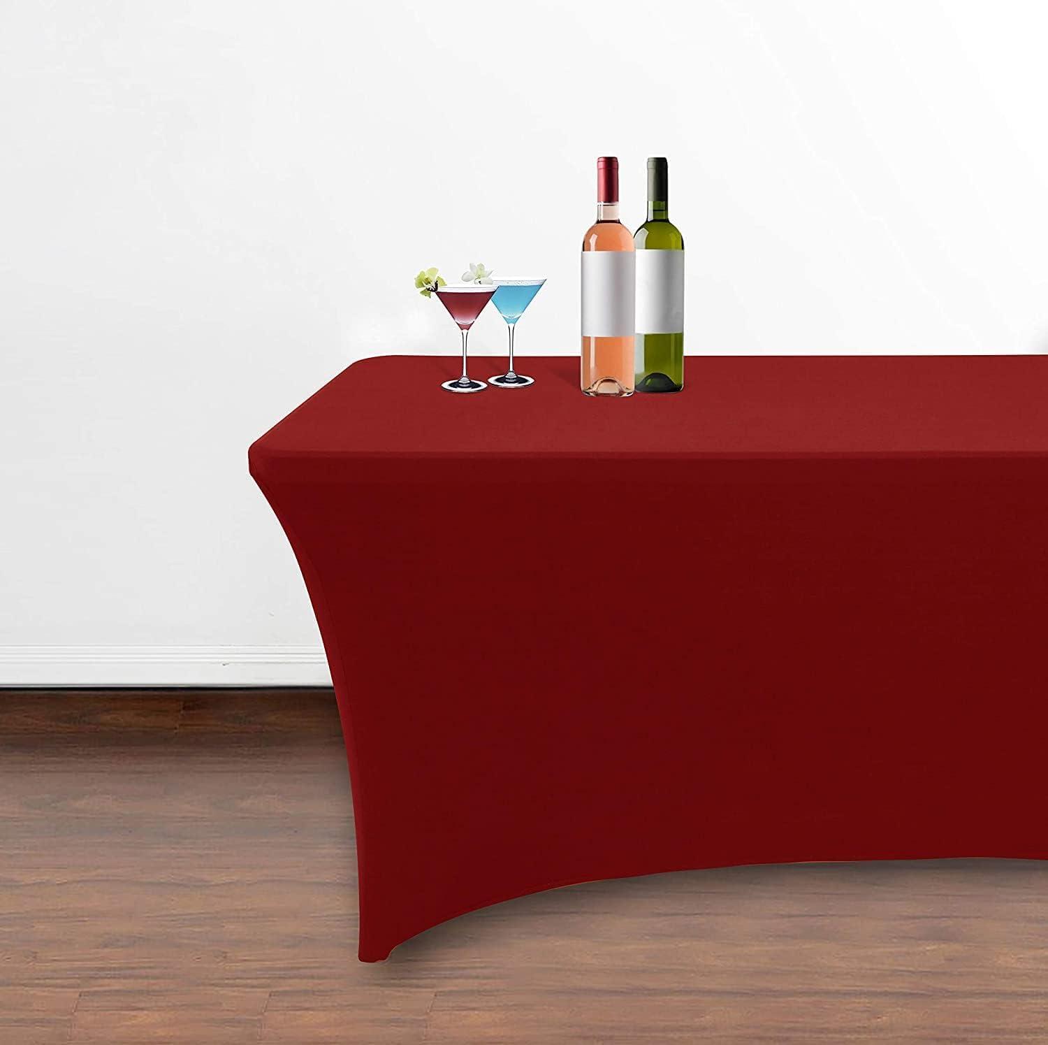 Obstal Obstal 6 Pack Stretch Spandex Red Table Covers for 8 Foot Tables - 8 FT Universal Rectangular Fitted Tablecloth Protector for Wedding, Banquet, Party, 96 Length x 30 Width x 30 Height Inches