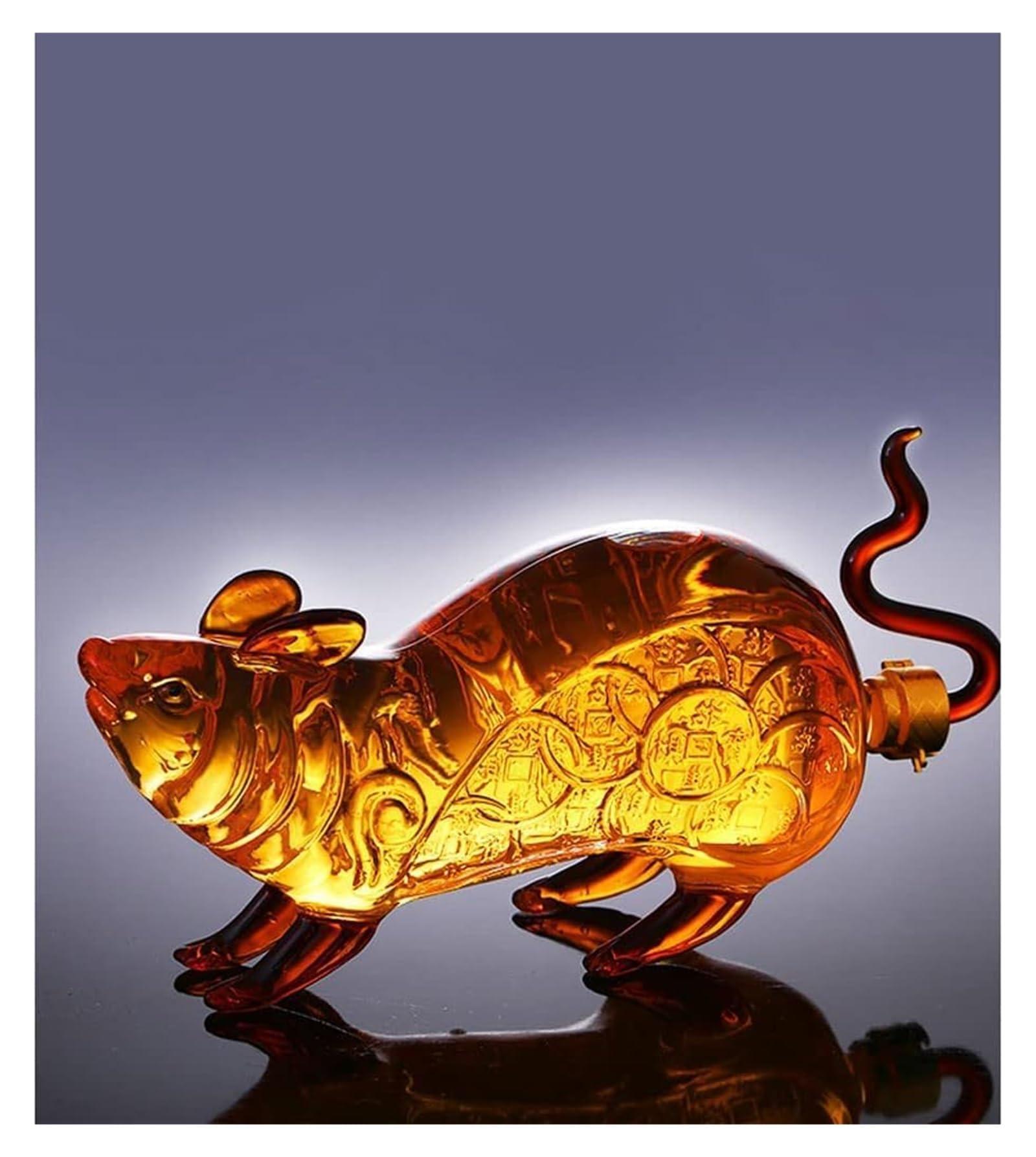 OXOAMP Unique Decanter Mouse Shape Decanter Zodiac Animal Wine Decanter For Vodka Bourbon Brandy Liquor Dispenser Glass Decanter