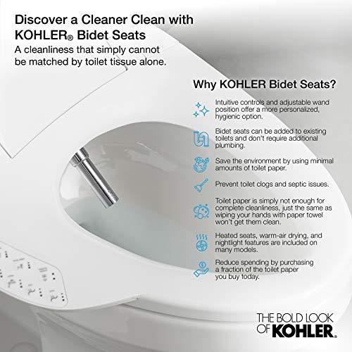 Kohler KOHLER 5724-0 PureWash M250 Elongated Bidet Toliet Seat, Manual Non-Electric Bidets for Existing Toilets, Adjustable Bidet Sprayer, White
