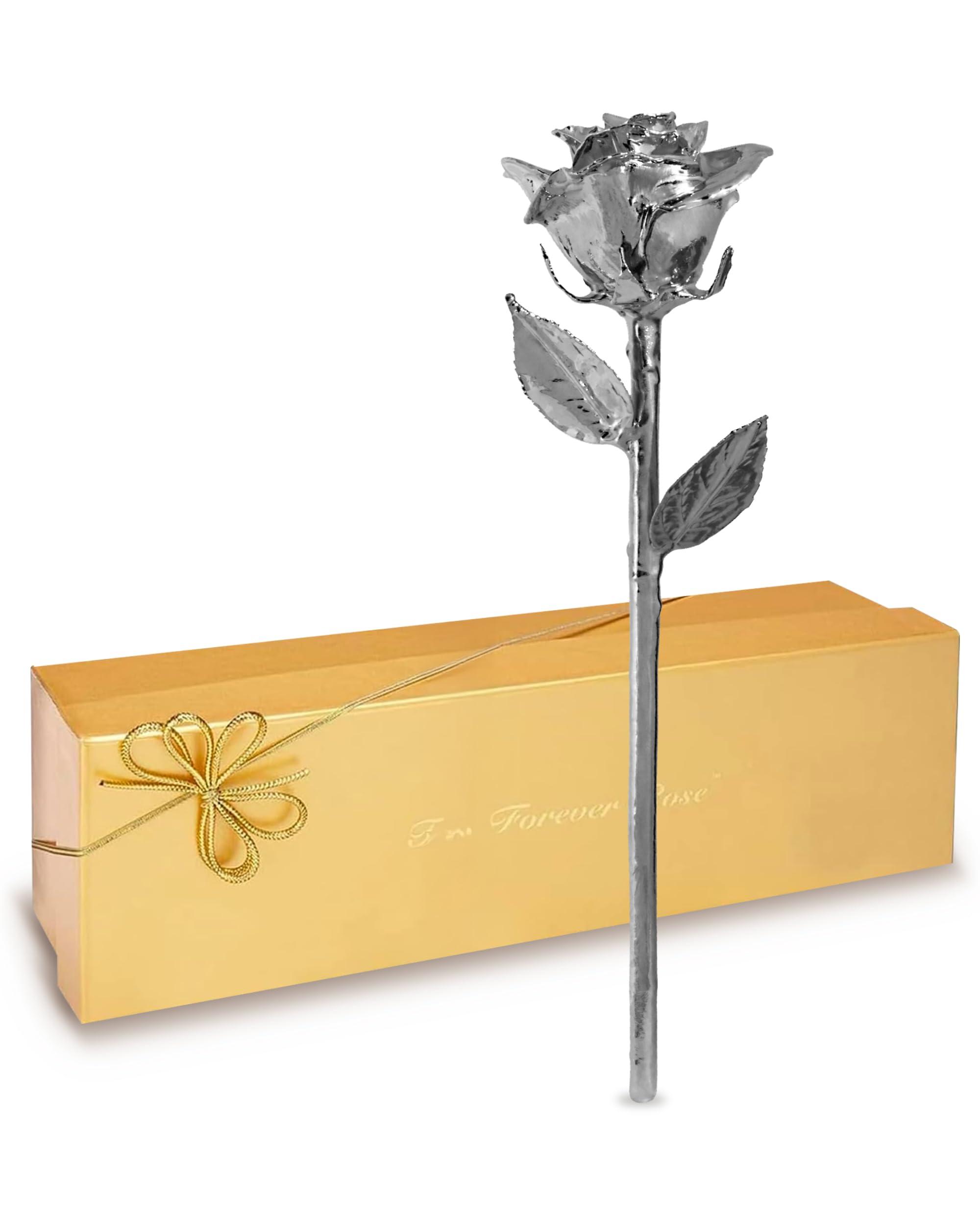 Forever Rose Forever Rose Real Platinum Rose, Genuine, One of A Kind, Hand Dipped & Everlasting Platinum Dipped Real Rose, Beautiful Forever Flower, Ideal Anniversary, and Romantic Valentine\'s Day Gifts for Women