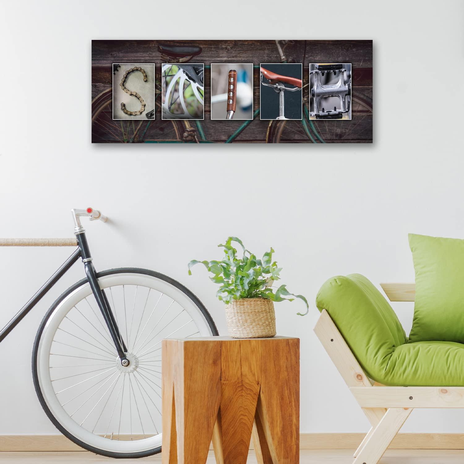 Personal-Prints Personal-Prints BICYCLE Personalized Cyclist Name Art Dcor Gift | Customized Unique Bike Name Art Present (16\"x32\" Float Framed Canvas)