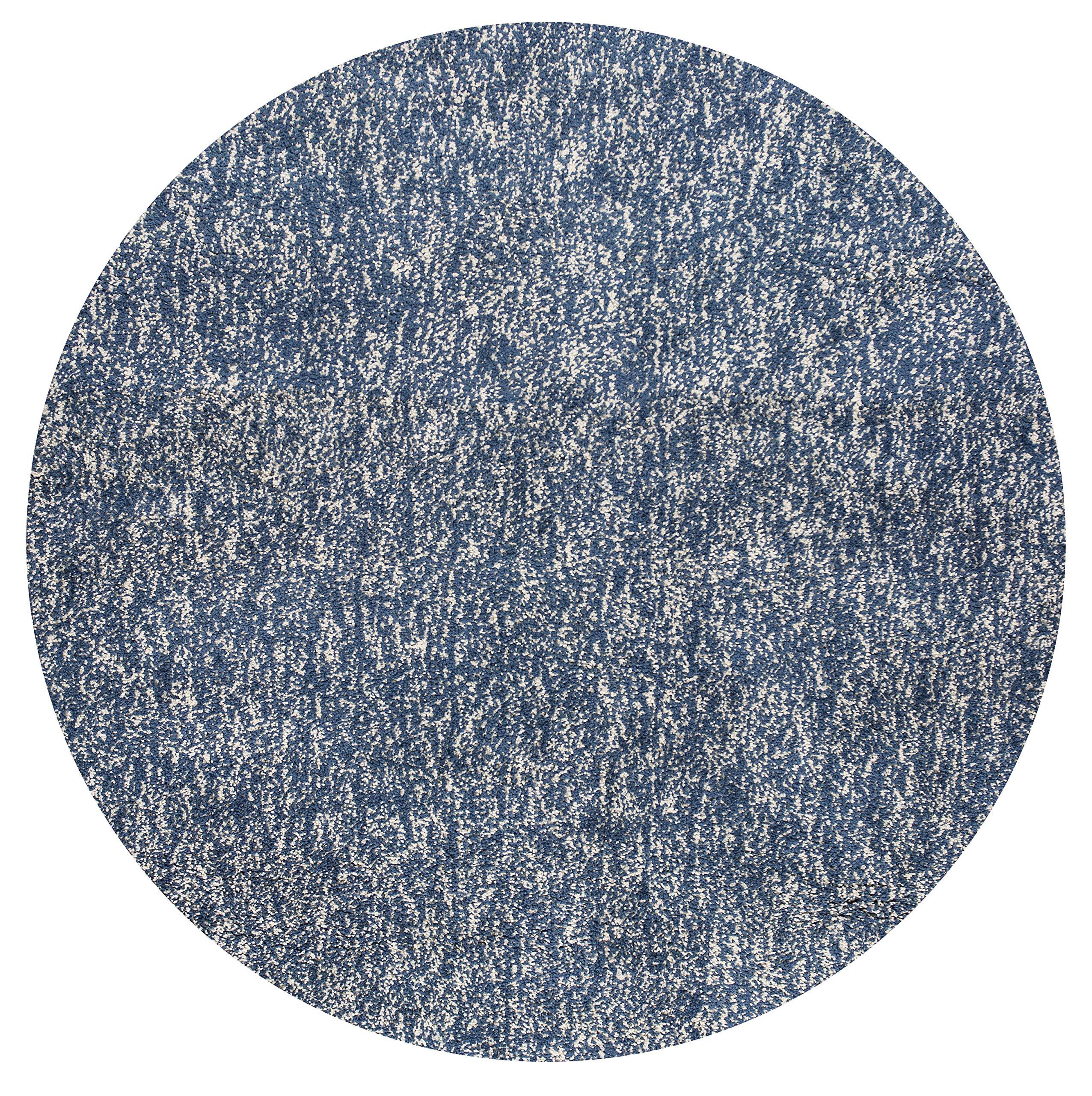 NEW HOME NEW HOME Cozy Casual 6' Round Shag Area Rug in Indigo/Ivory Heather, Model Number: