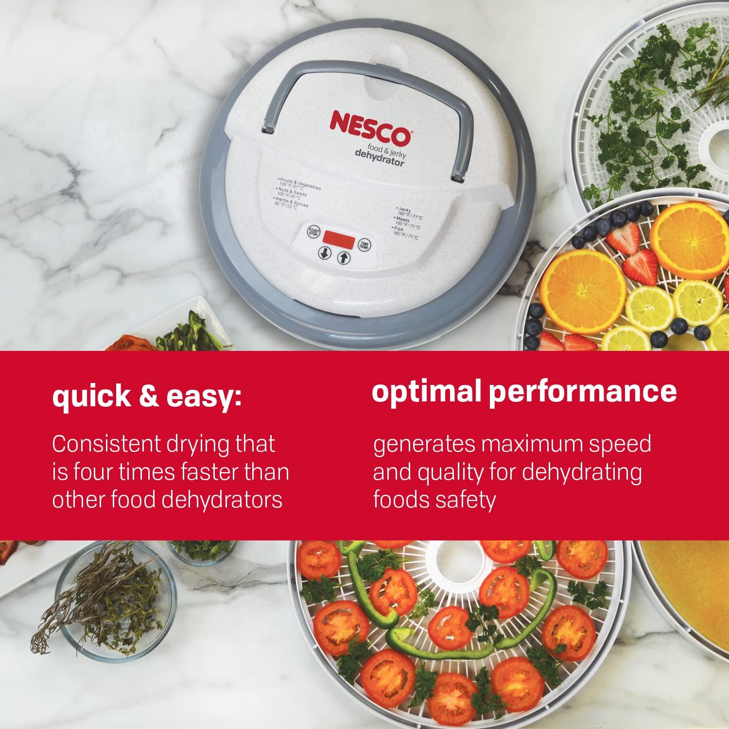 Nesco Nesco FD-79 Snackmaster Pro Digital Food Dehydrator for Snacks, Fruit, Beef Jerky, Meat, Vegetables & Herbs, Gray, 4 Trays & Jumbo Works Beef Jerky kit, 1, Red