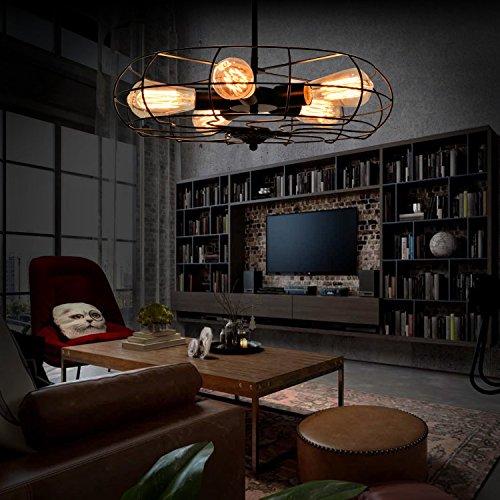 Tangkula Tangkula Semi Flush Mount Light Industrial Vintage Style Metal Hanging Flush Mount Lighting with Five Blubs Ceiling Light (Fan)