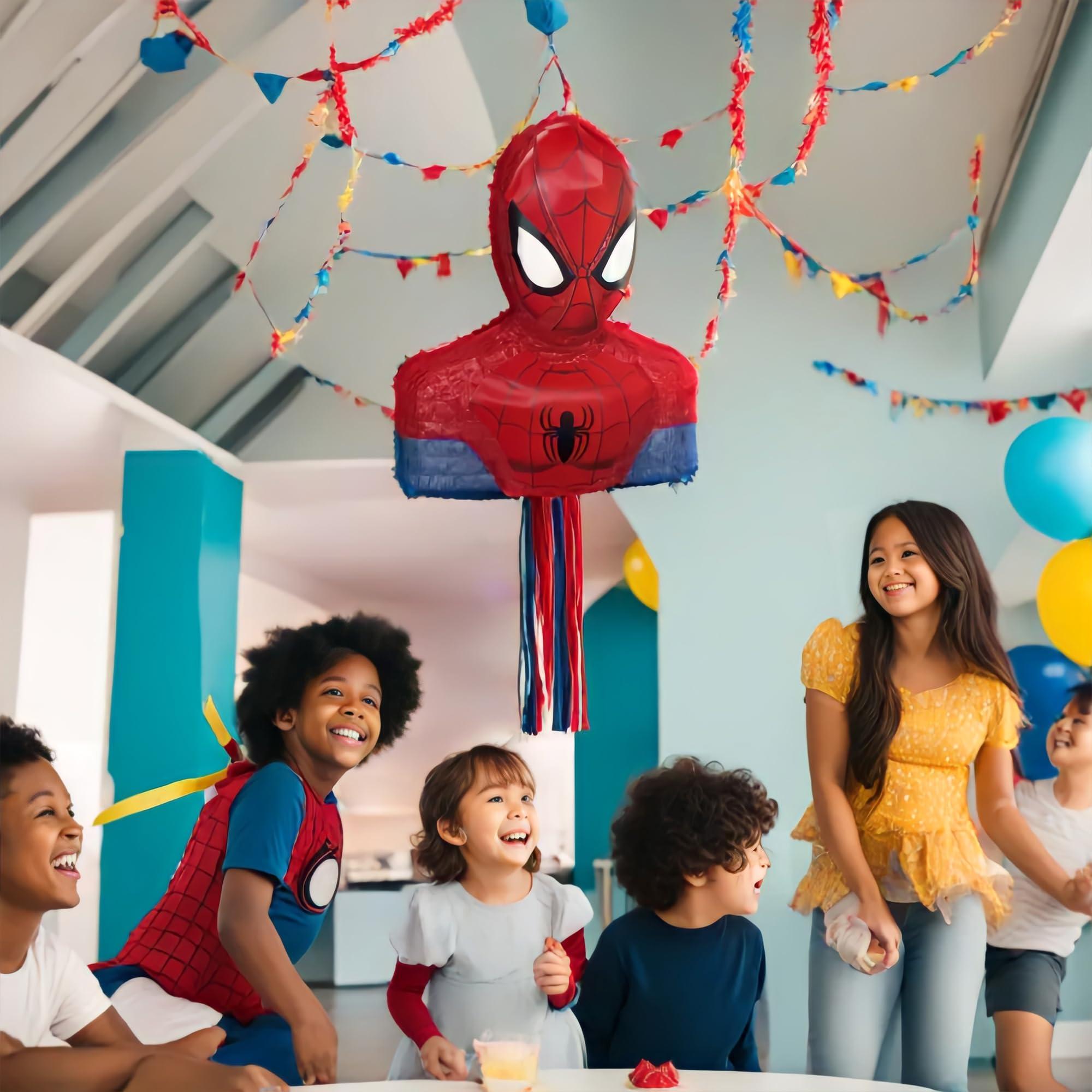 Unique Spiderman 3D Pull String Pinata - 17\" x 14\" (1 Pc.) - Easy to Set-Up Birthday Decorations & Party Supplies - Perfect Fun Party Game for Birthdays, Themed Parties, Baby Showers & More