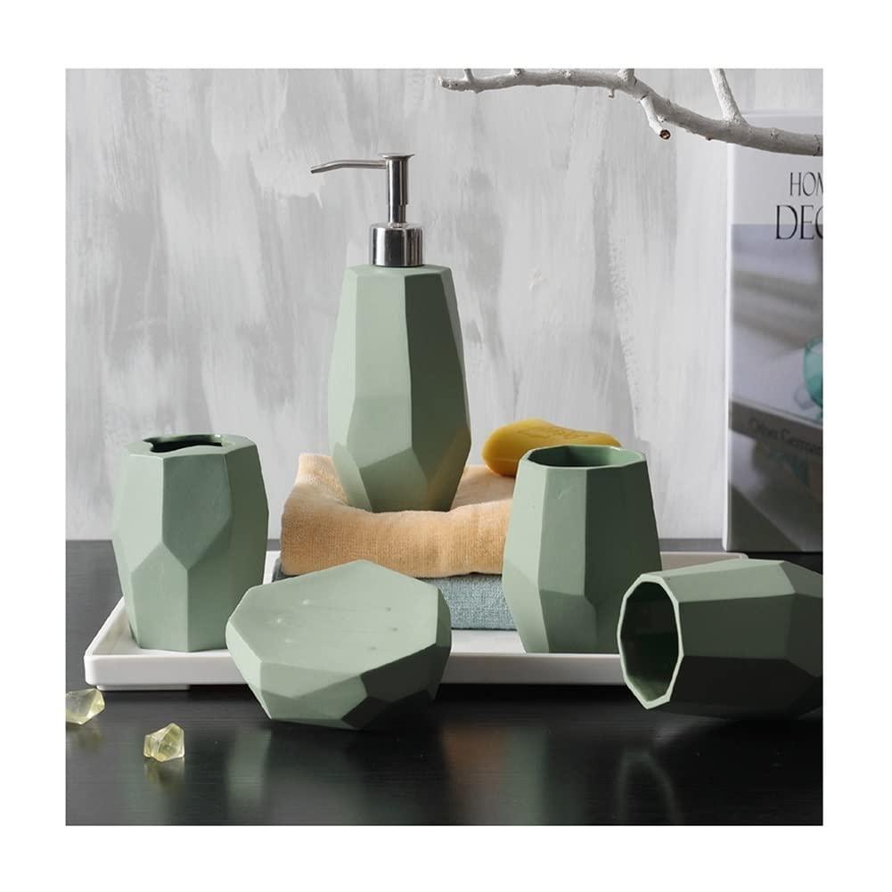 YANZHEXIN Kitchen Liquid Dispencer Container Soap Dispenser Set Household Ceramic Soap Dispenser Wash Mouth Cup Storage Soap Tray Toothbrush Cup Bathroom Five-piece Set Reusable Pump-Bottles Dispensers