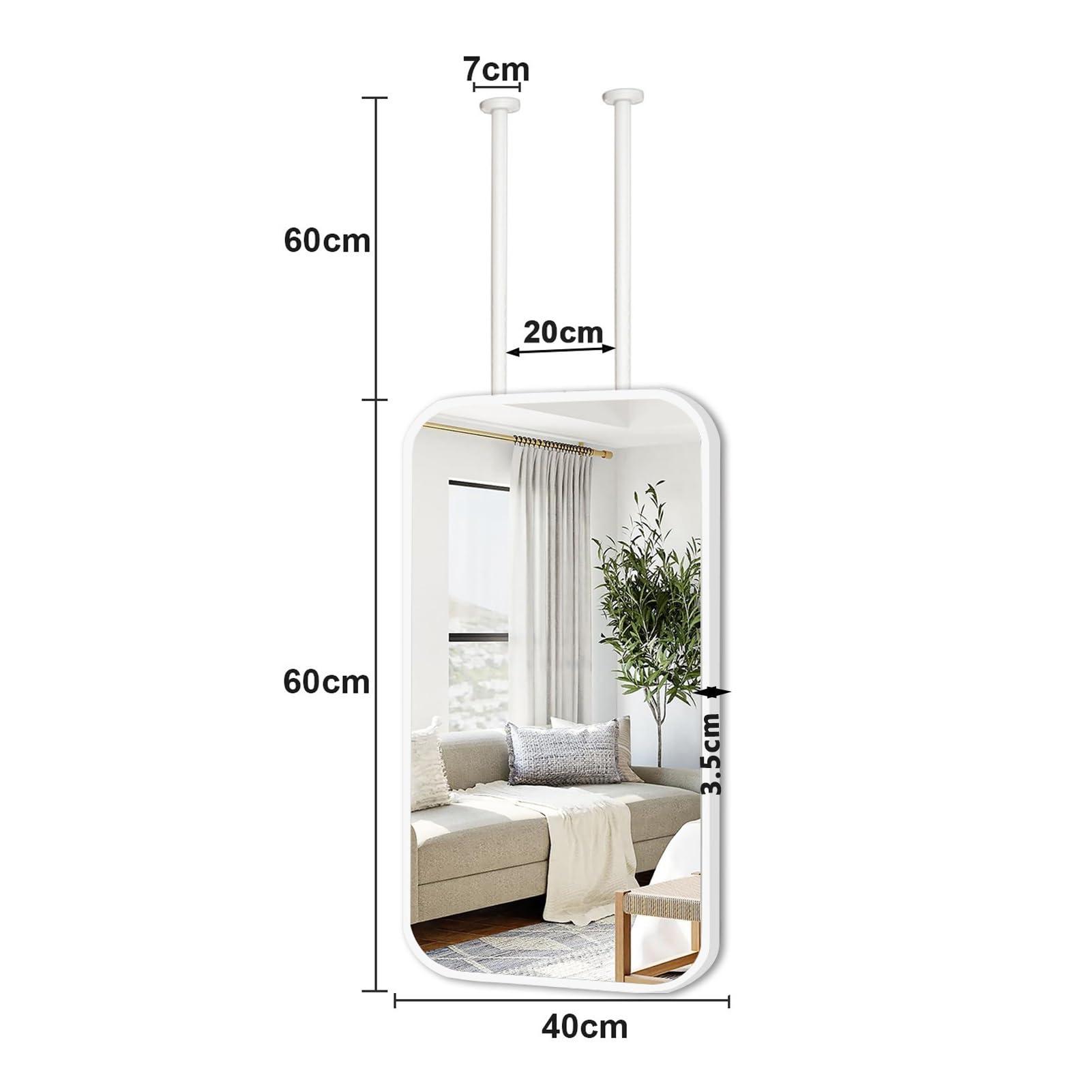 Gaommini Gaommini Large Rectangle Mirror Ceiling Hanging Rod Mirror with White Metal Frame, Square Ceiling Mounted Mirror for Bathroom Vanity Makeup Clear Practical (Size : 40cmx60cm)