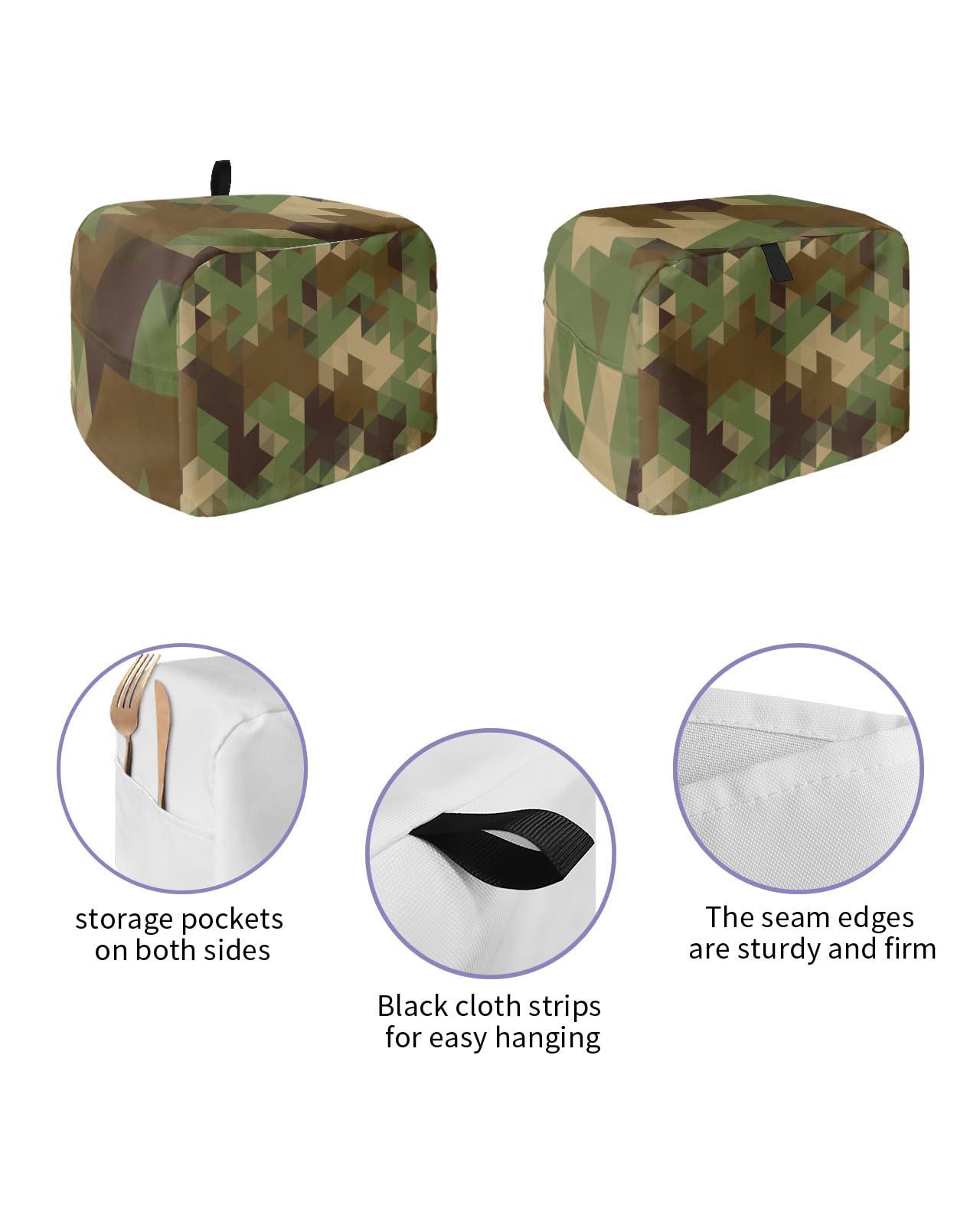 IDOWMAT 4 Slice Toaster Cover Dustproof Kitchen Small Appliance Cover Camouflage Geometric Triangle Dust Cover Polyester Bread Machine Cover Protector with Loop for Standard 4 Slice Toasters
