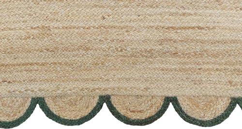 MORVEE MORVEE Area Rug 2.6x18 Jute Scalloped Natural (Green, 2'6" x 18')