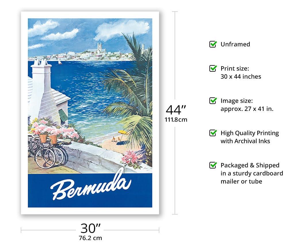 Pacifica Island Art Bermuda - Hamilton Waterfront Main Island Somers Isles - Vintage Travel Poster by Lesnon c.1950s - Fine Art Matte Paper Print (Unframed) 30x44in