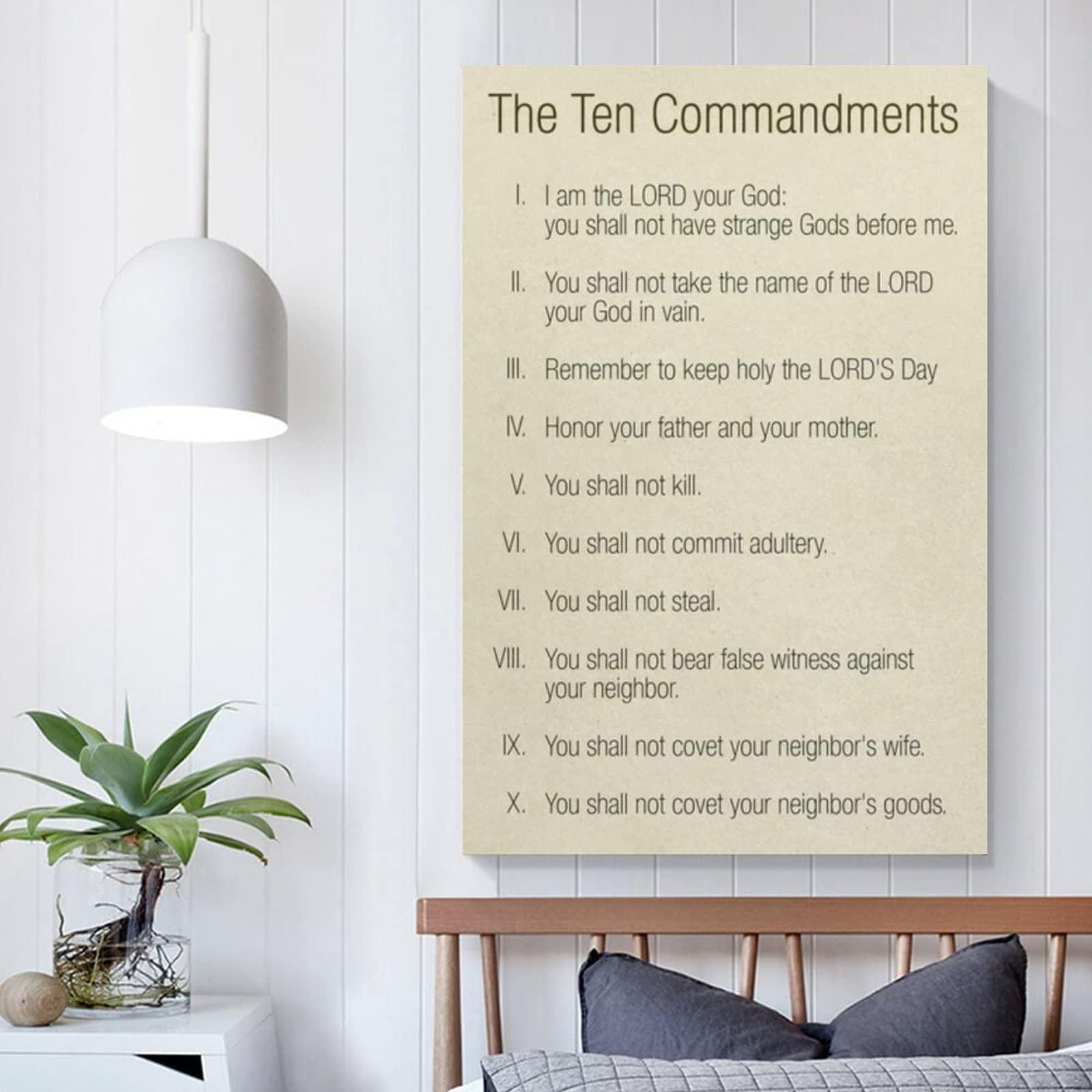 ZHJLUT Posters Ten Commandments Catholic Wall Art Prayer Scripture Wall Art Faith Quotes Poster Canvas Art Poster Picture Modern Office Family Bedroom Living Room Decorative Gift Wall Decor 16x24inch(40x6