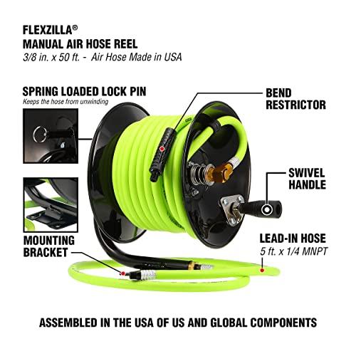 Flexzilla Flexzilla Manual Open Face Air Hose Reel, 3/8 in. x 50 ft., Heavy Duty, Lightweight, Hybrid, ZillaGreen - L8650FZ